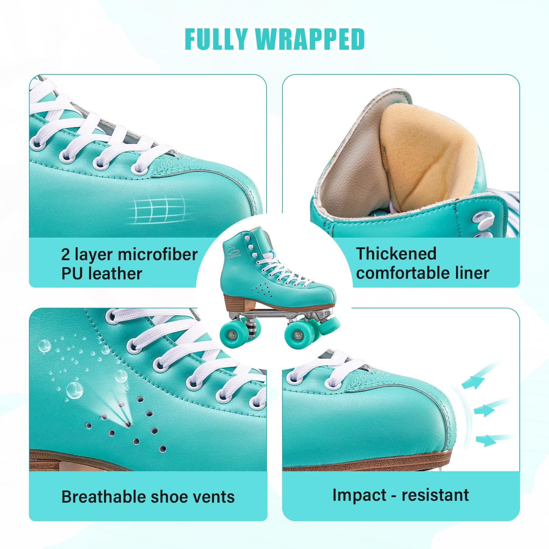 PAPAISON PAPAISON Roller Skates for Women and Men, Deluxe 2 Layer Microfiber Leather Double Row-Classic Roller Skates for Girls, Professional Outdoor Indoor Quad-Skates for Kids & Adults