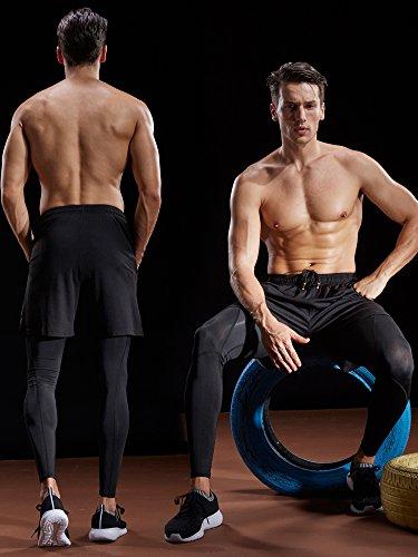 NELEUS NELEUS Men\'s 7\" Workout Running Shorts with Pockets,6056,3 Pack,Black,Grey,Blue,L,EU XL