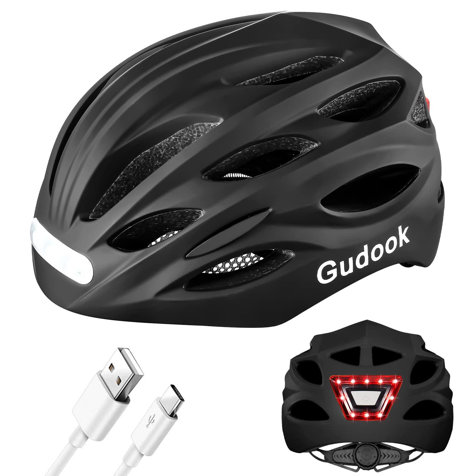 Gudook Gudook Bike Helmet with LED Light: Bicycle Helmets for Men & Women & Adults with Front and Rear Lights Adjustable Cycling Helmet for Urban Commuter Mountain Road Biker