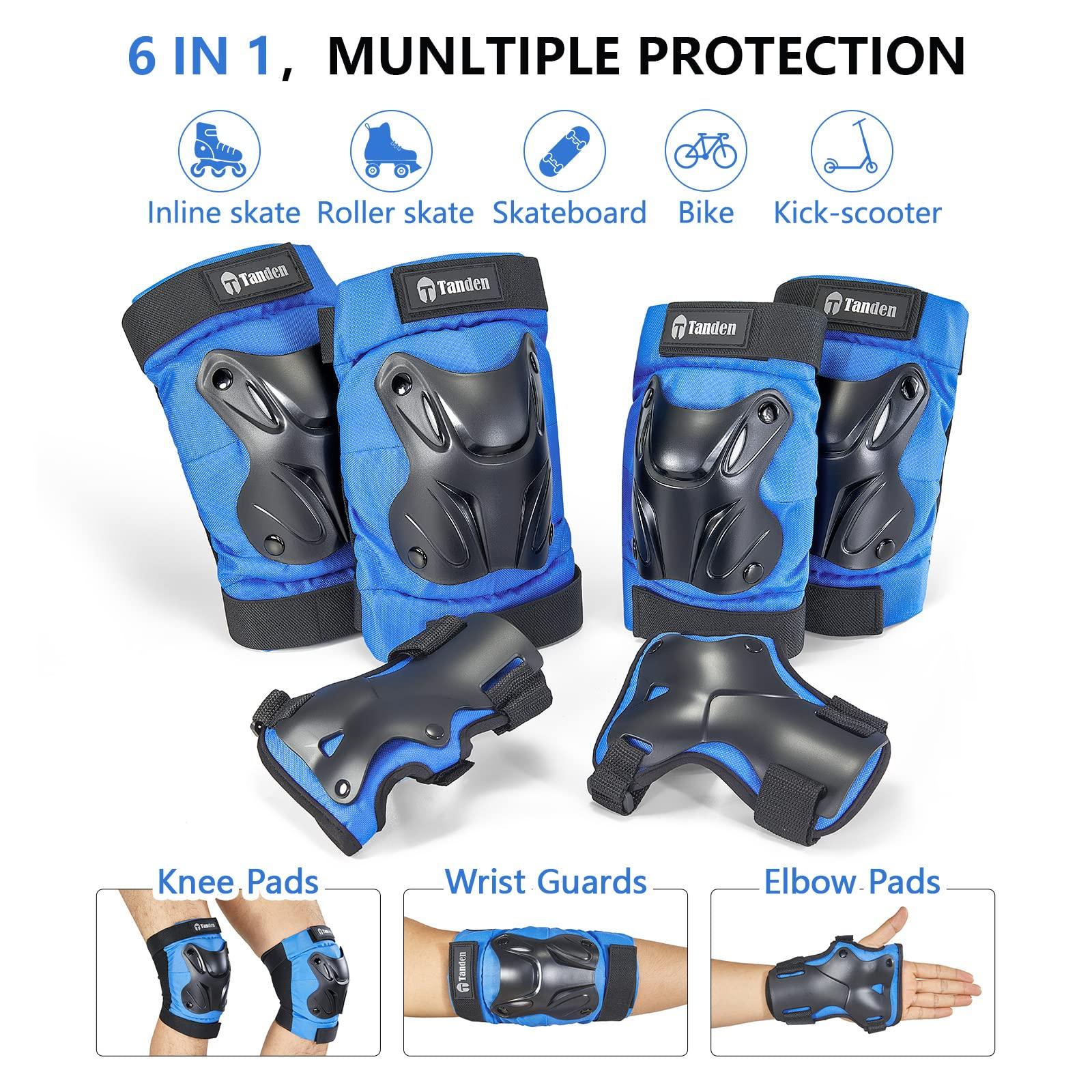Tanden Tanden Skating Protective Gear Elbow and Knee Pads Adult, Knee Pads for Men Women Elbow Pads Wrist Guards for Roller Skating Cycling Skateboarding Blue