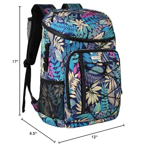 HXLGMD HXLGMD Backpack Coolers Insulated Leak Proof 30 Cans, Soft Sided Insulated Cooler Bags Ice Chest Backpack for Beach Travel Camping, with Reusable Ice Packs, Tropical Leaves