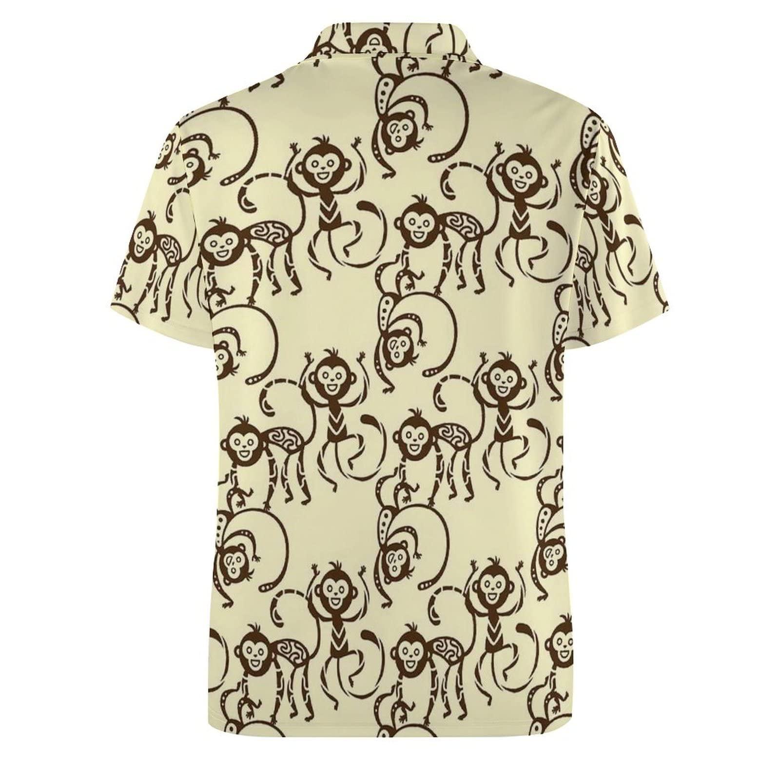 BAIKUTOUAN BAIKUTOUAN Monkey Men's Polo-Shirts Short Sleeve Golf Tees Outdoor Sport Tennis Tops L