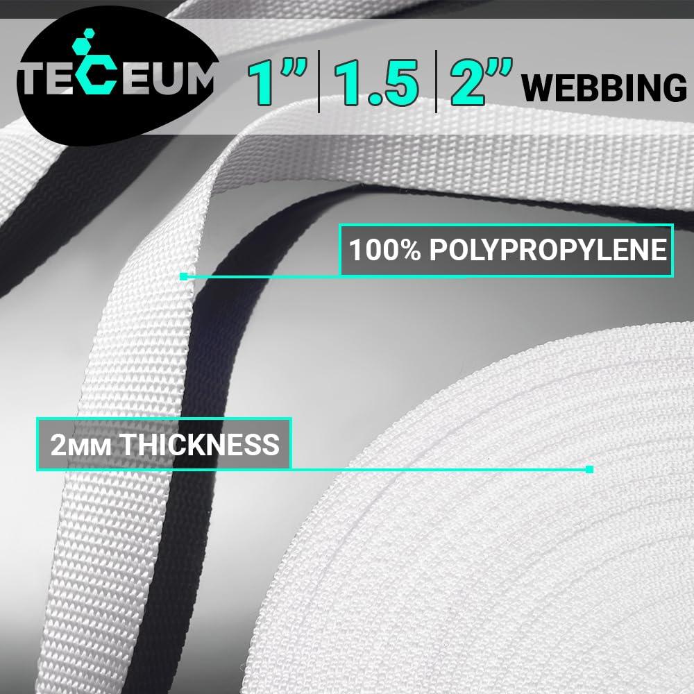 TECEUM TECEUM 2 Inch Webbing White 50 Yards 2 Heavy-Duty Wide Webbing for Climbing Outdoors Indoors Crafting DIY