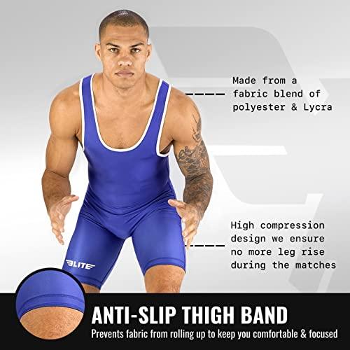 Elite Sports Elite Sports Mens wrestling singlets, Standard Singlet for Men Wrestling Uniform (Blue, X-Large)