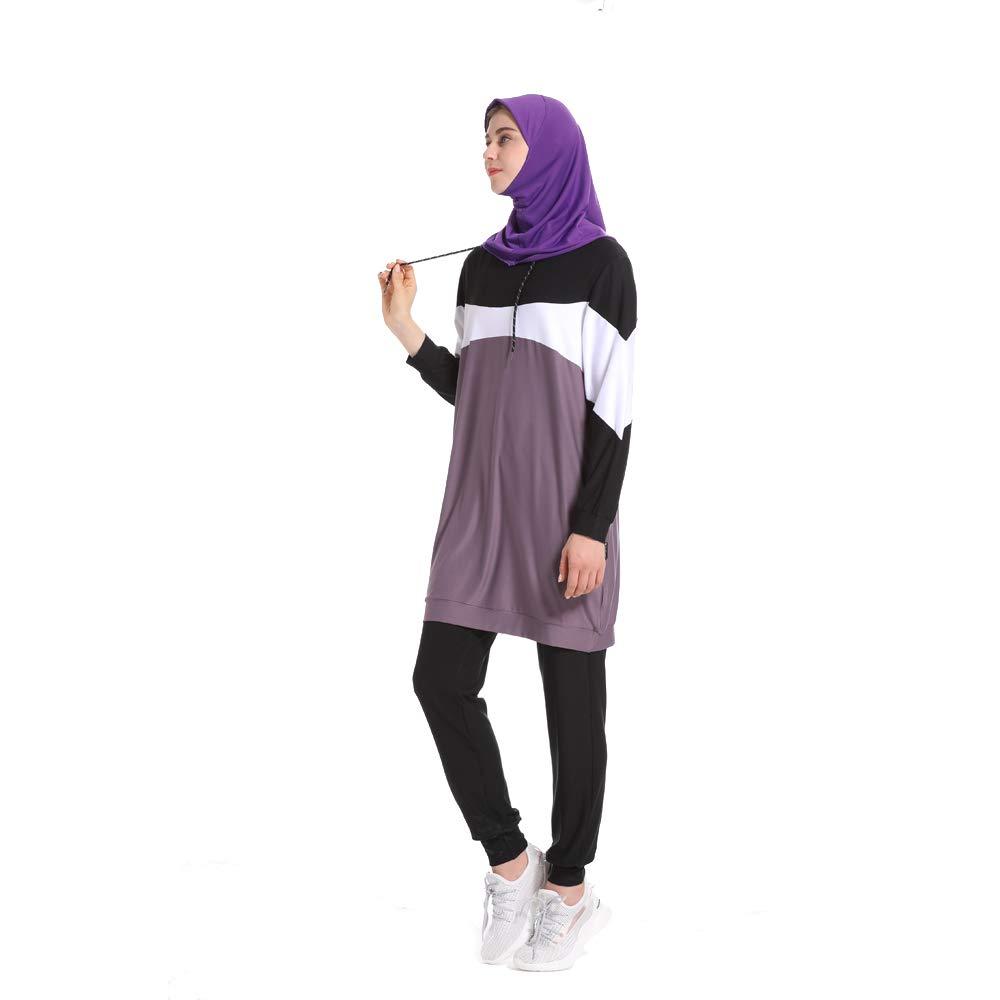 Mr Lin123 Muslim Women Sportswear Islamic Tracksuit Set - Jumper Hoodie & Sweatshirt (2XL, Purple)