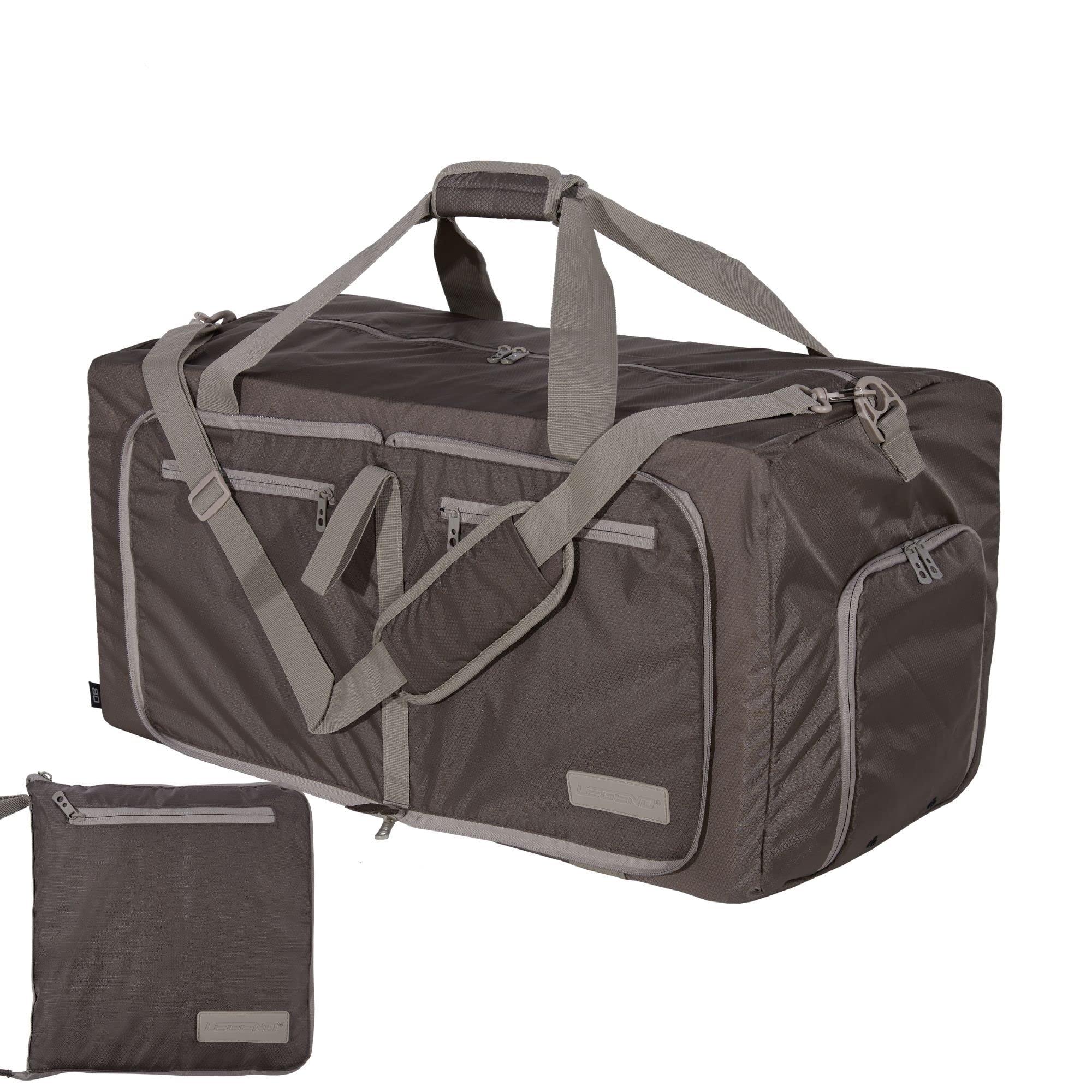 Legend LEGEND 80L Foldable Duffle Bag for Travel - Packable Duffle Bags w/Shoe Compartment - Tear Resistant Collapsible Duffel Bags for Traveling - Lightweight Folding Duffel Bag for Men & Women -Chocolate