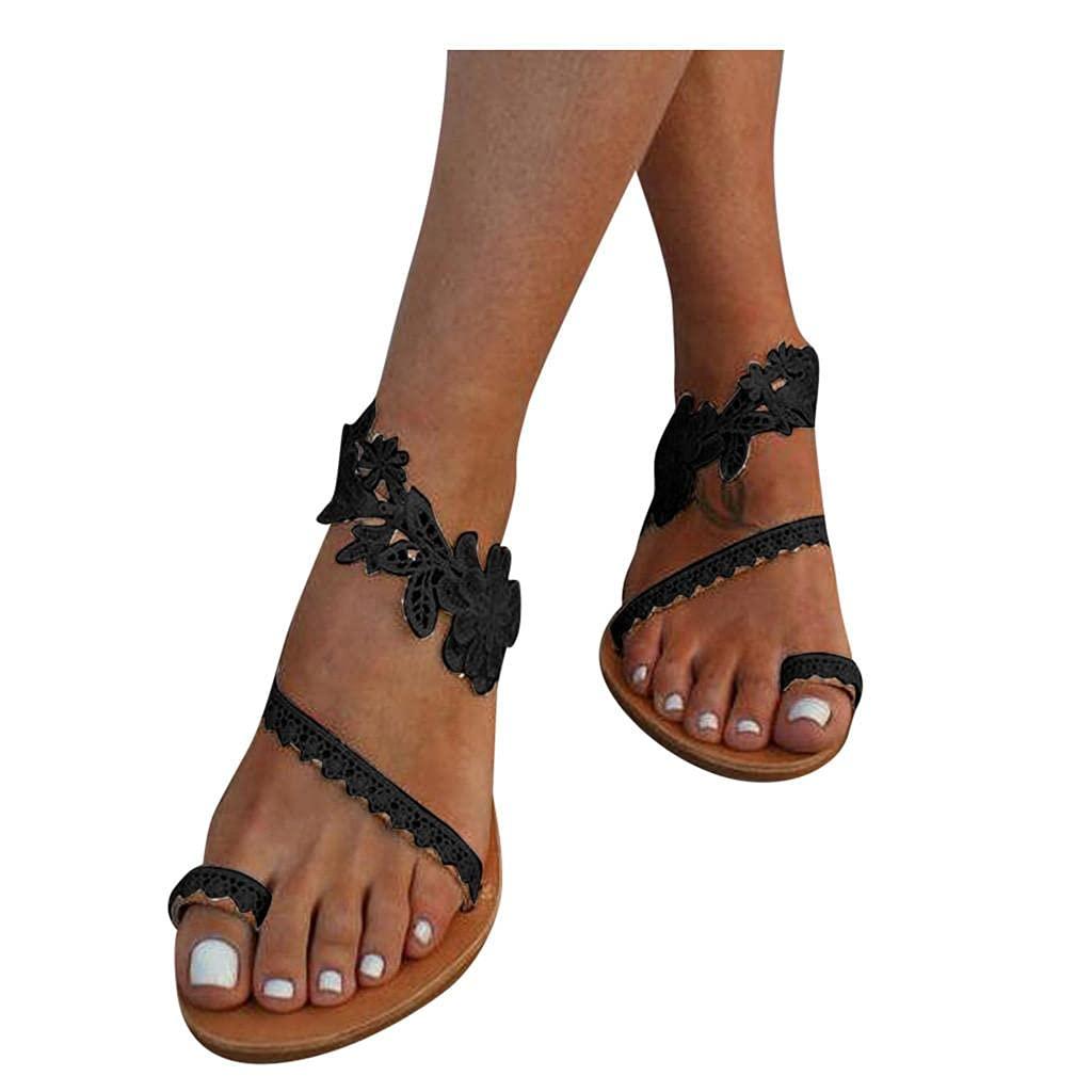 Hbeylia Hbeylia Women's Wedding Flat Sandals Fashion Casual Lace Design Toe Ring Gladiator Low Top Sandals Bohemian Jewelry Toe Ring Summer Beach Boho Casual Flip Flops Sandals