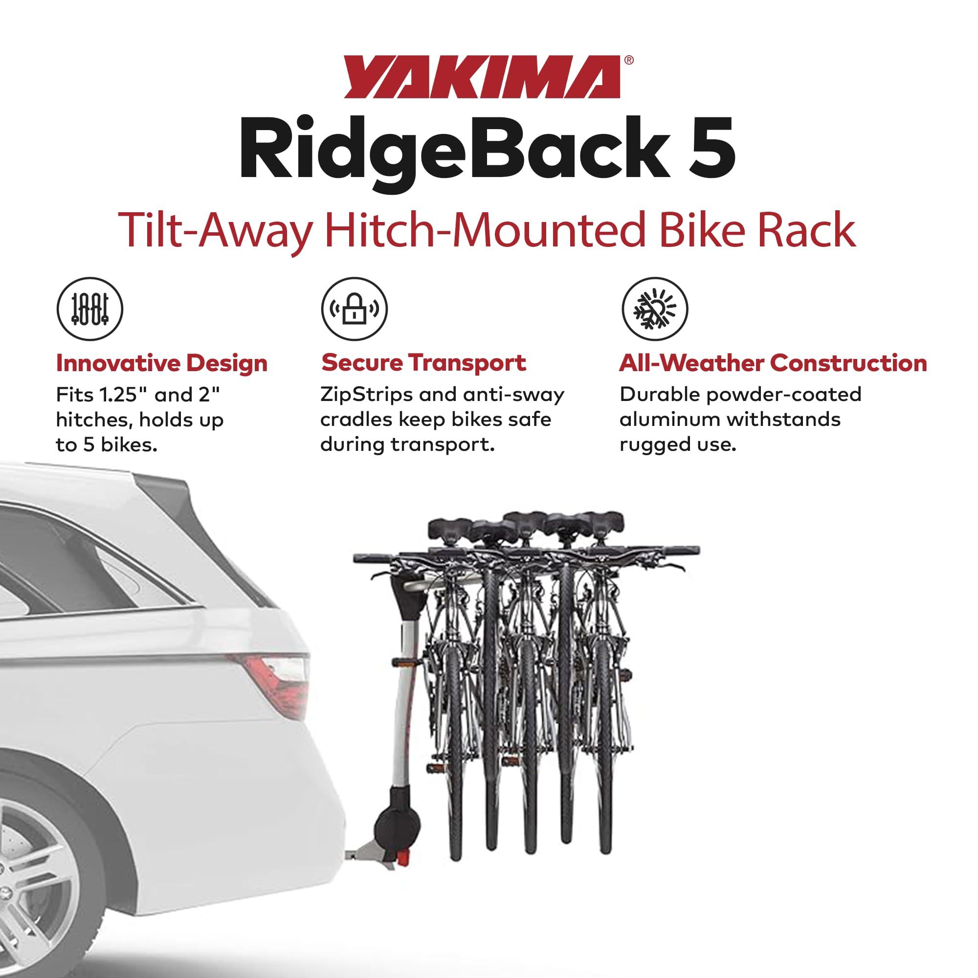 Yakima Yakima RidgeBack 5 Bike Capacity Tilt Away Hitch Bike Rack with 1.25 and 2 Inch Hitch Receiver for Cars, SUVs, and Trucks, Black
