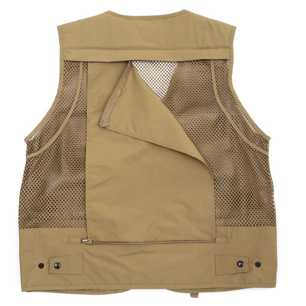 Ziker Ziker Men's Mesh Breathable Openwork Camouflage Journalist Photographer Fishing Vest Waistcoat Jacket Coat (as1, alpha, l, regular, regular, Khaki02)