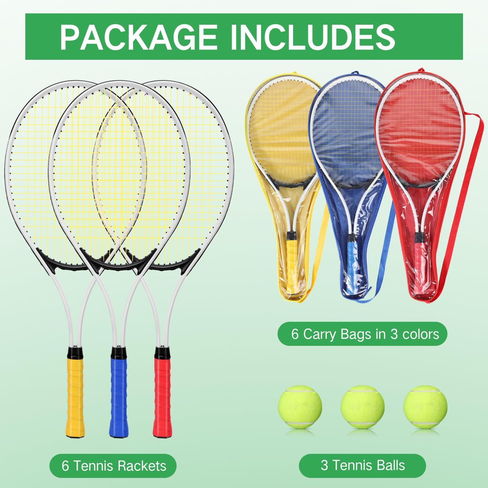 Motionchic Motionchic 6 Pcs Tennis Rackets for Adult Recreational 6 Players 27'' Tennis Racket Set with 3 Balls Lightweight Tennis Rackets for Tennis Training Beginner with Overgrip and Bag(Red)
