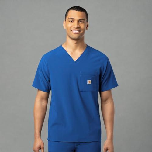 Carhartt Carhartt Cross-Flex Scrubs for Men, Chest Pocket V-Neck Scrub Tops - Royal, L