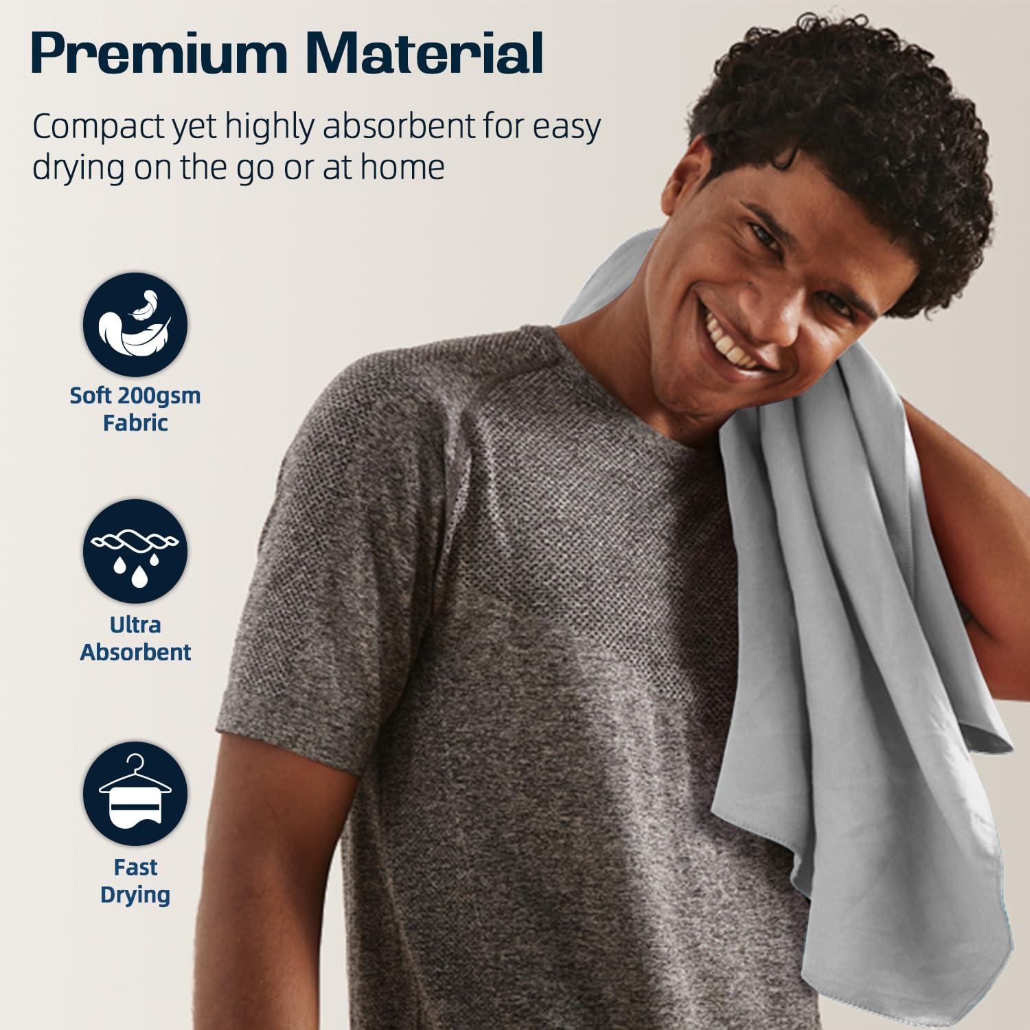 BAGAIL BASICS BAGAIL Camping Towel with EVA Case, Compact & Ultra Soft Microfiber Travel Towel - Super Absorbent & Lightweight Quick Dry Towels for Sports, Beach, Gym, Backpacking, Hiking and Yoga - Grey, L