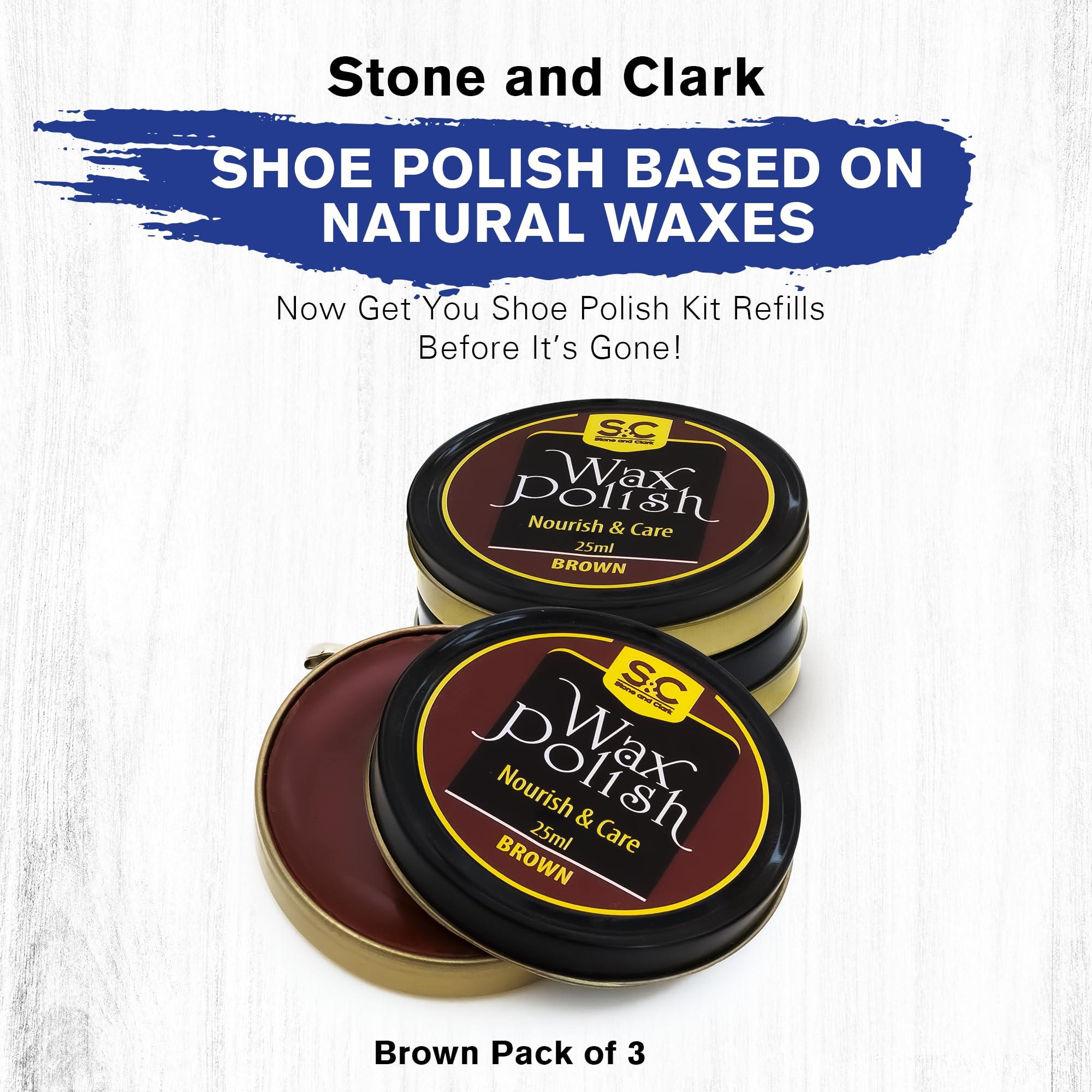 Stone and Clark Stone and Clark Premium Brown Shoe Polish Kit - Renews and Protects Leather Shoes and Boots - Leather Wax Boot Polish for Brilliant Gloss - 16 Grams (Pack - 3)