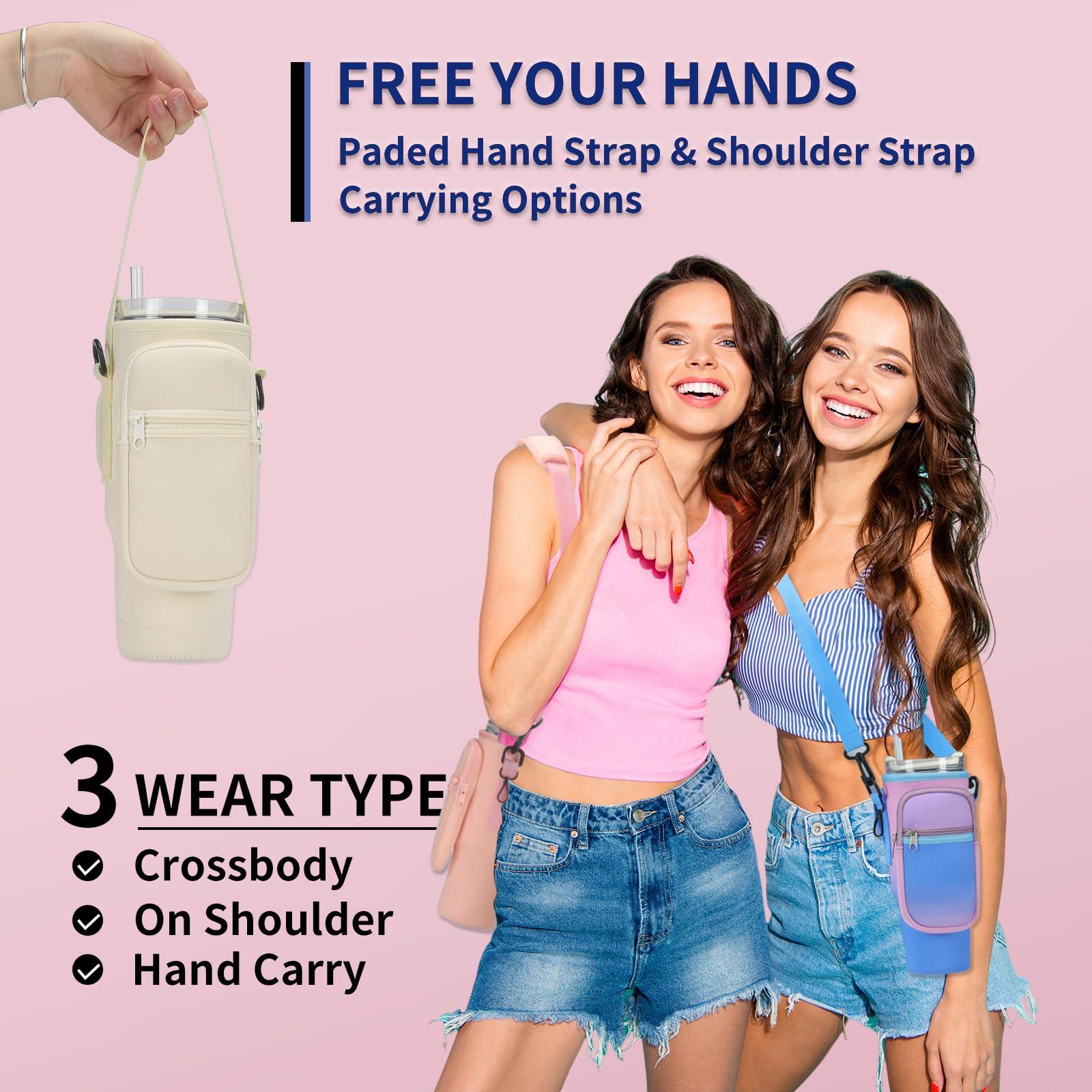 GOEWY GOEWY Water Bottle Carrier Bag for Stanley 40 oz Tumbler with Phone Pocket Neoprene Water Bottle Holder with Shoulder & Handheld Strap Stanley Cup Accessories