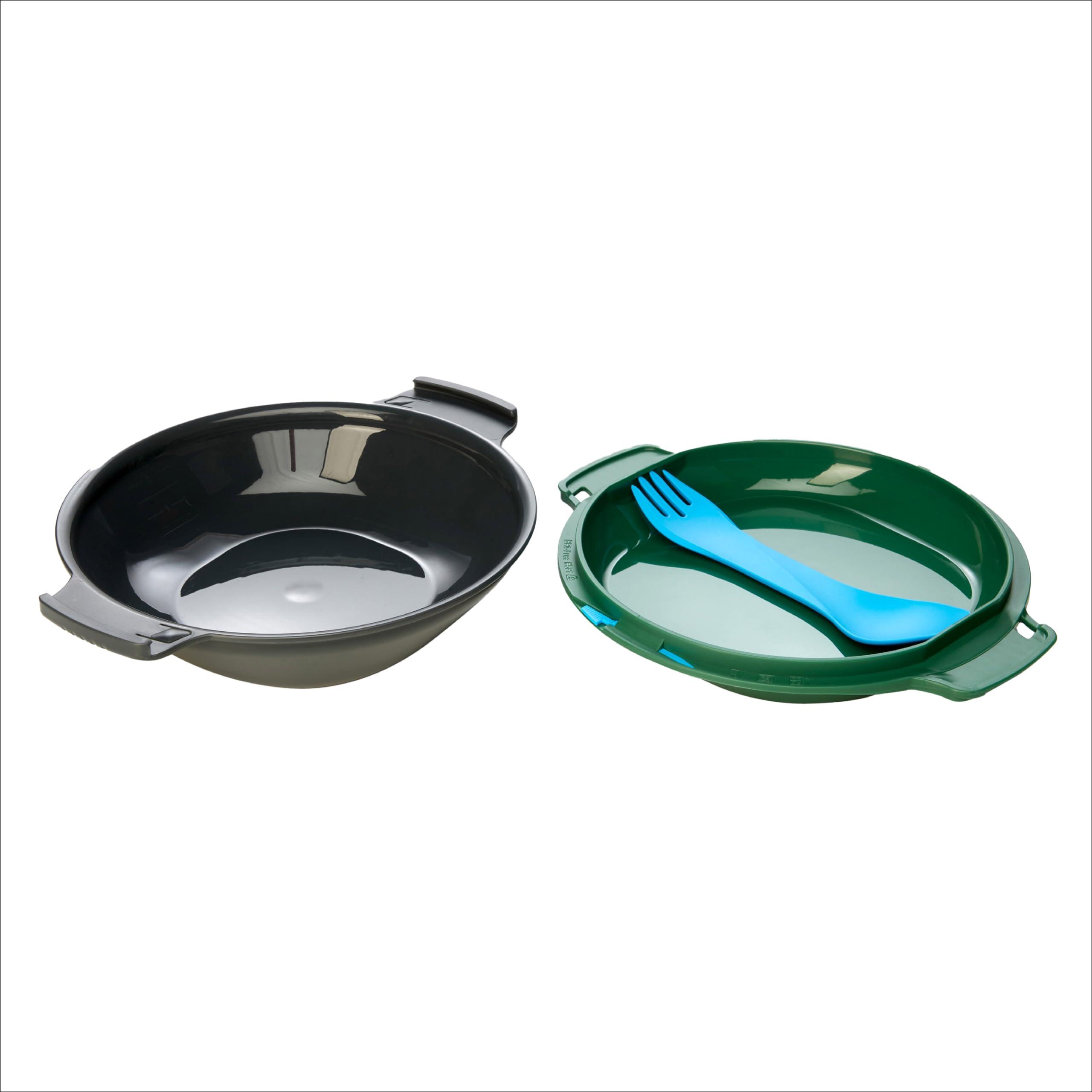 humangear humangear GoKit Light: 5-Tool Lightweight Camping Mess Kit with Camping Plate, Bowl, Utensil, and Toothpick - Ideal On-The-Go Camping Solution, Charcoal/Green