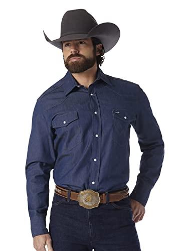 Wrangler Wrangler mens Cowboy Cut Western Long Sleeve Snap Work Firm Finish button down shirts, Indigo Denim, 16 Neck 33 Sleeve US