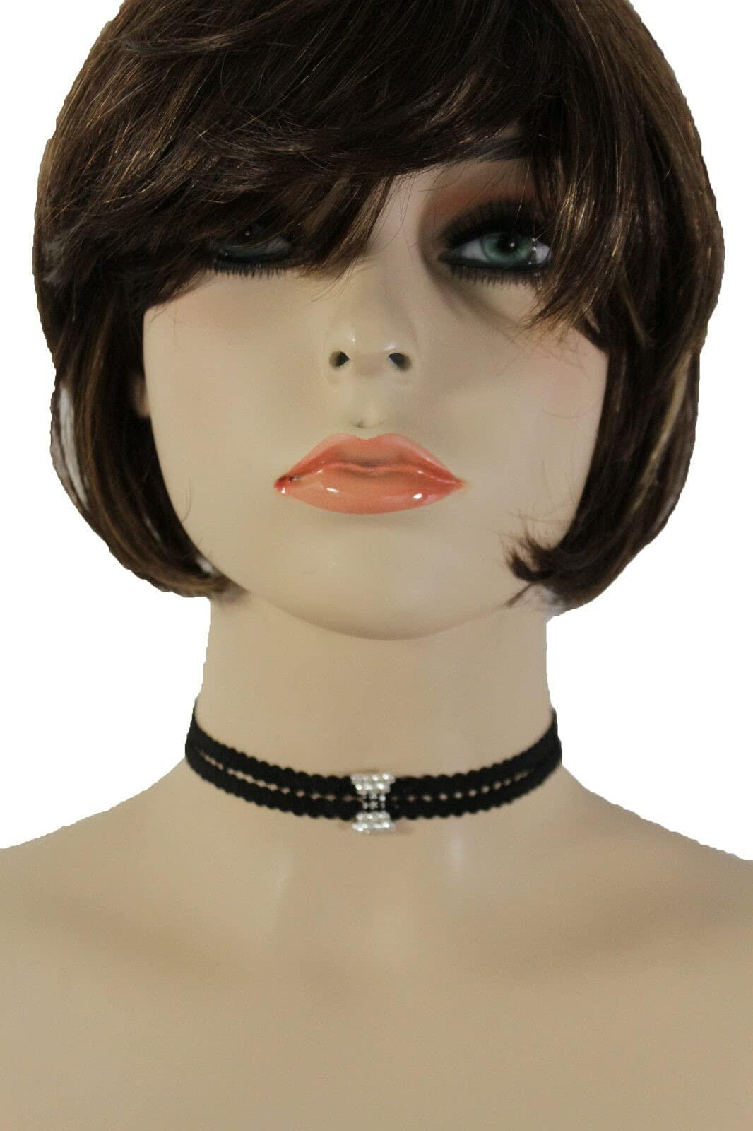 Wholesale Fashion Necklaces Women Skinny Narrow Black Choker Necklace Silver Pendant Dressy Statement Chunky Necklace