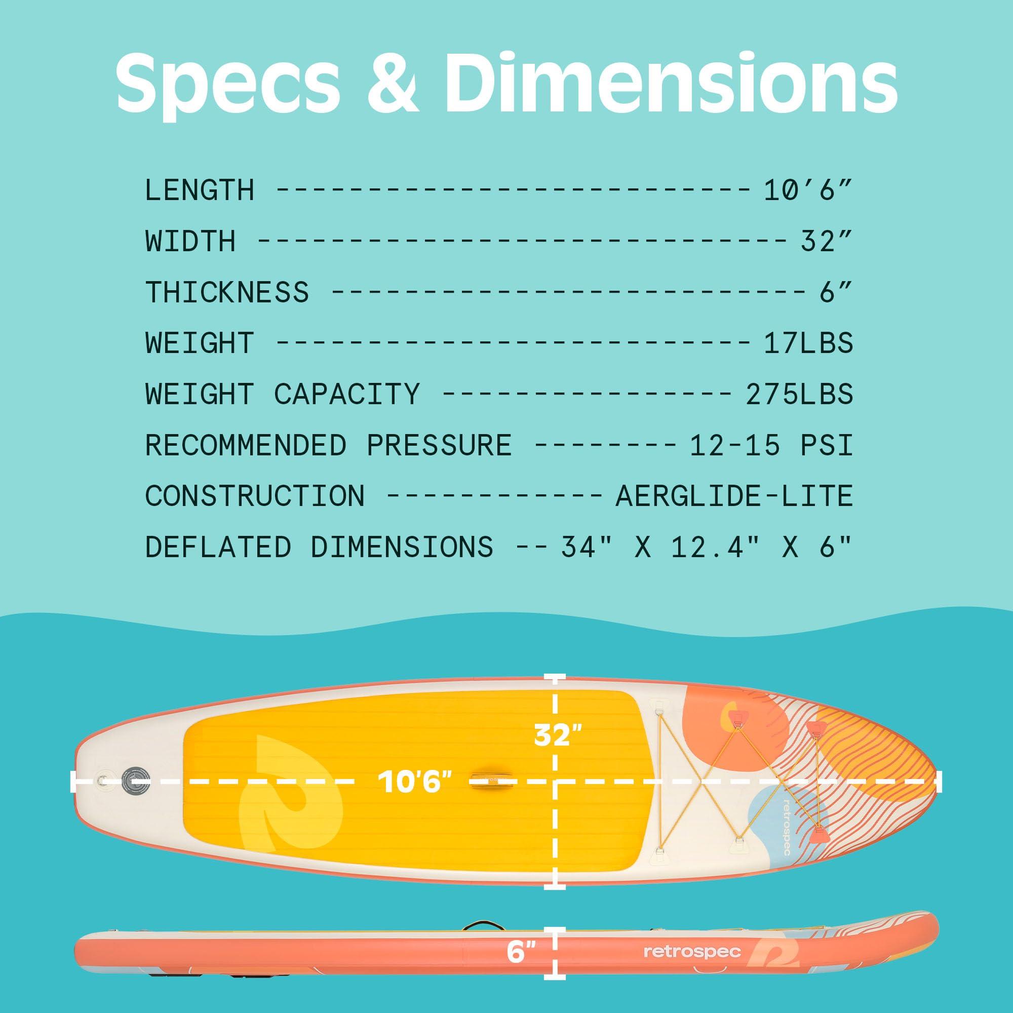 Retrospec Retrospec Weekender Inflatable Paddle Board with Beach Accessories - 10'6" X 32in SUP Board, Textured Deck Pad, Pump & Travel Bag - Lightweight iSUP