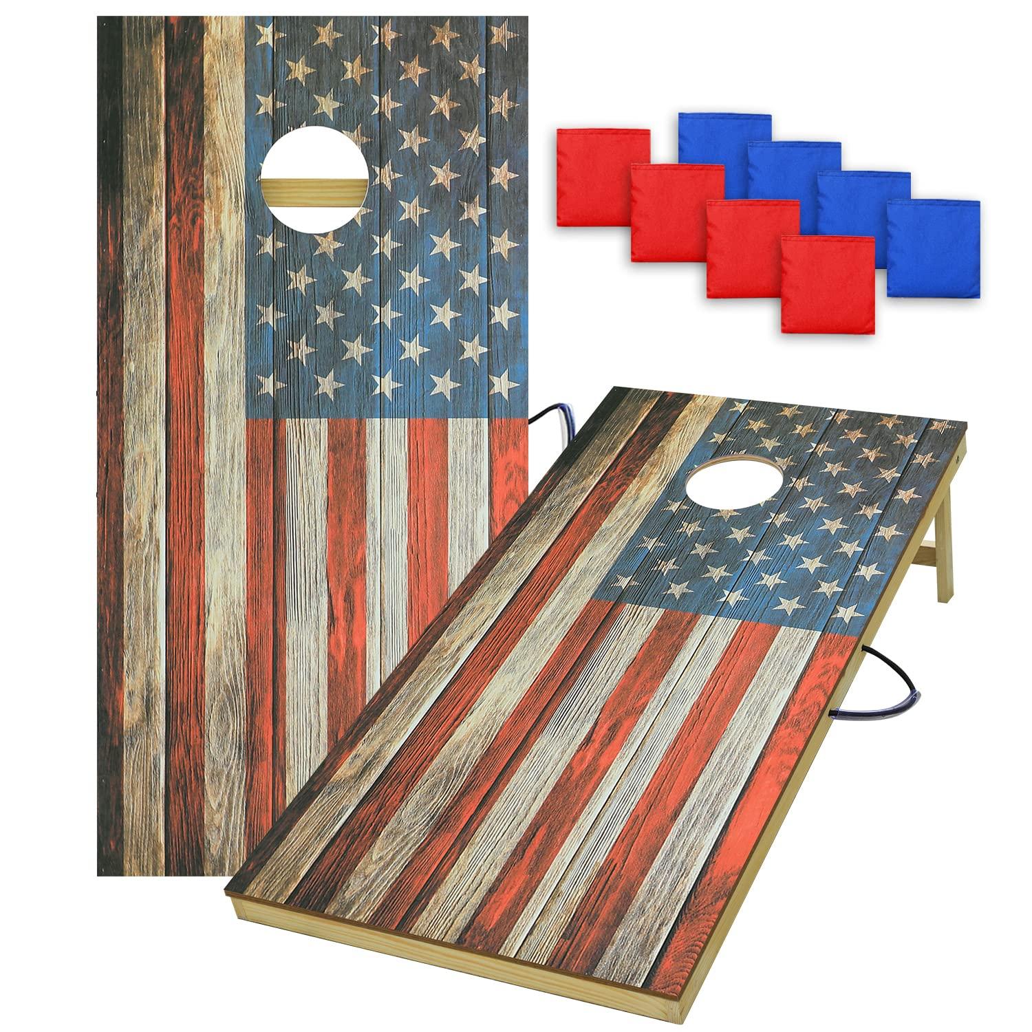 UKASE UKASE Solid Wood Regulation Size Cornhole Set, Portable 2\'x4\' Cornhole Boards, Waterproof Printed Surface and Underneath