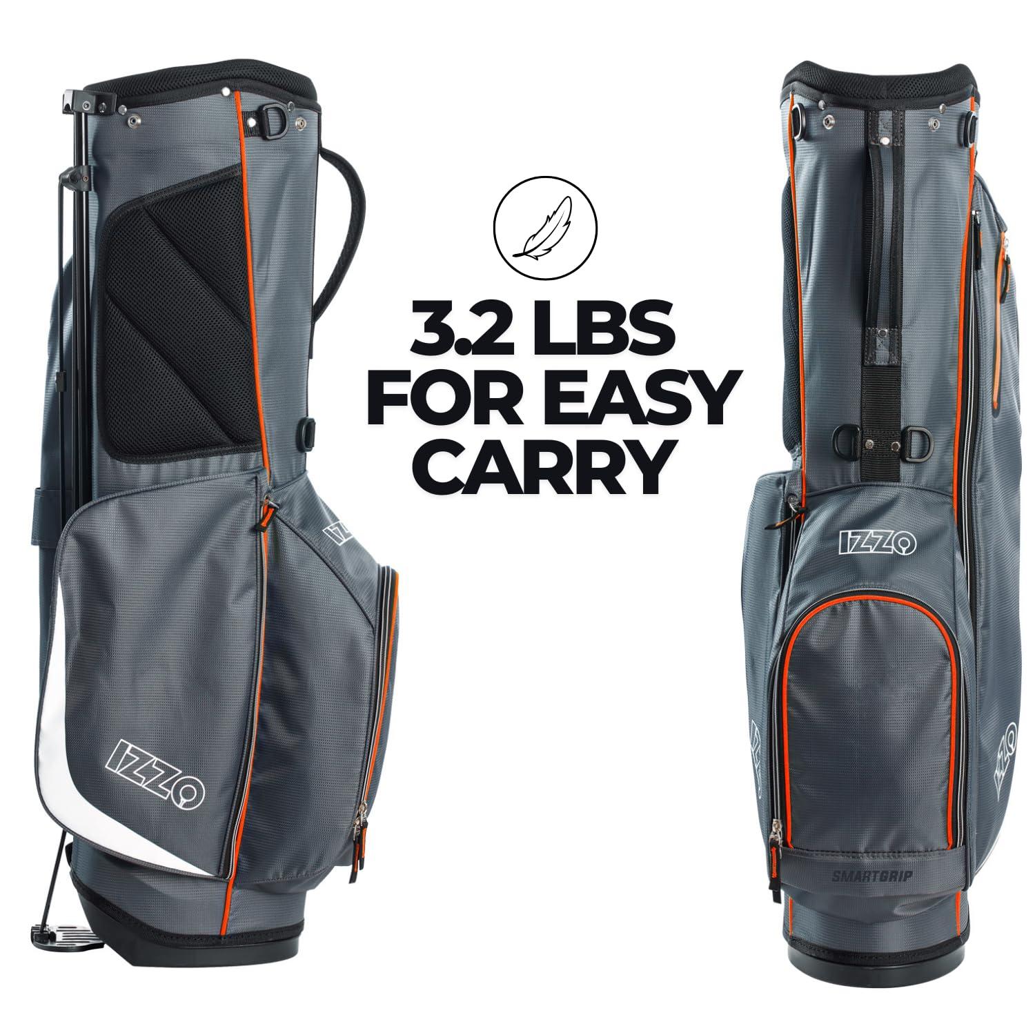 Izzo IZZO Golf Ultra-Lite Stand Golf Bag with Dual-Straps & Exclusive Features, Grey/Orange, 3.2 pounds