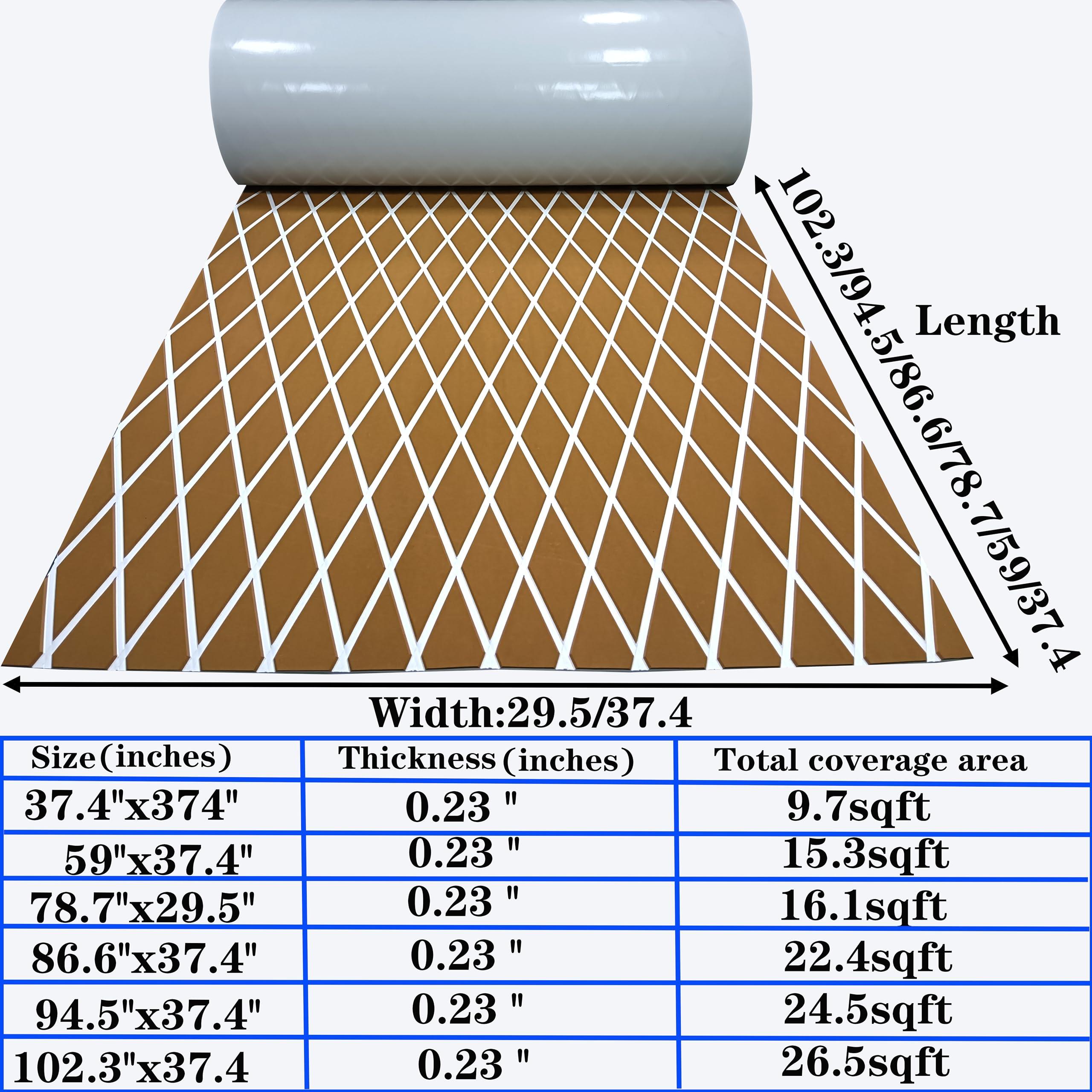 LSS laidi LSS laidi Boat Flooring Eva Foam Decking Marine Non-Slip Self-Adhesive Flooring for Motorboat Fishing Boat RV Yacht Kayak Swimming Pool 110.2''/102.3''/94.5''/86.6''/59''/X37.4''