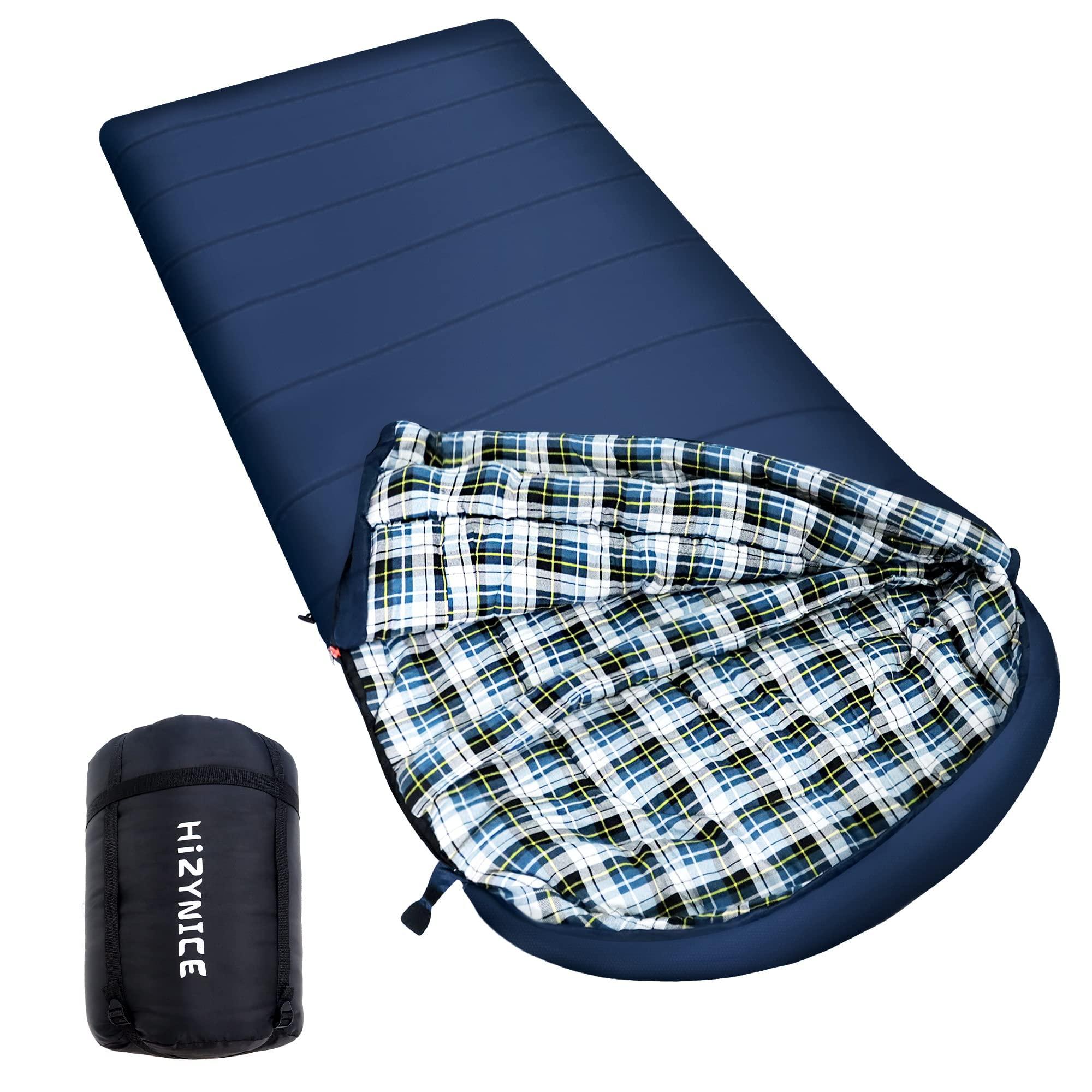 HiZYNICE HiZYNICE Sleeping Bags for Adults 100% Cotton Flannel XXL for Cold Weather 20 Degree Camp Big and Tall Wide Oversized,Navy Blue Left Zip,90" x 39"