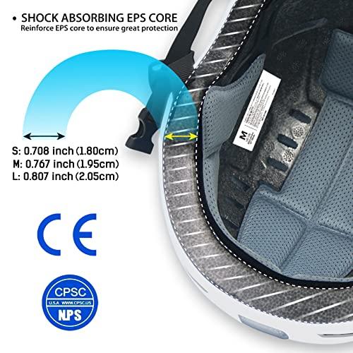 DKONI DKONI Bike Helmet with LED Lights Bicycle Helmets USB Rechargeable Front & Back LED Light Adult Cycling Helmet for Urban Commuter (Small, White)