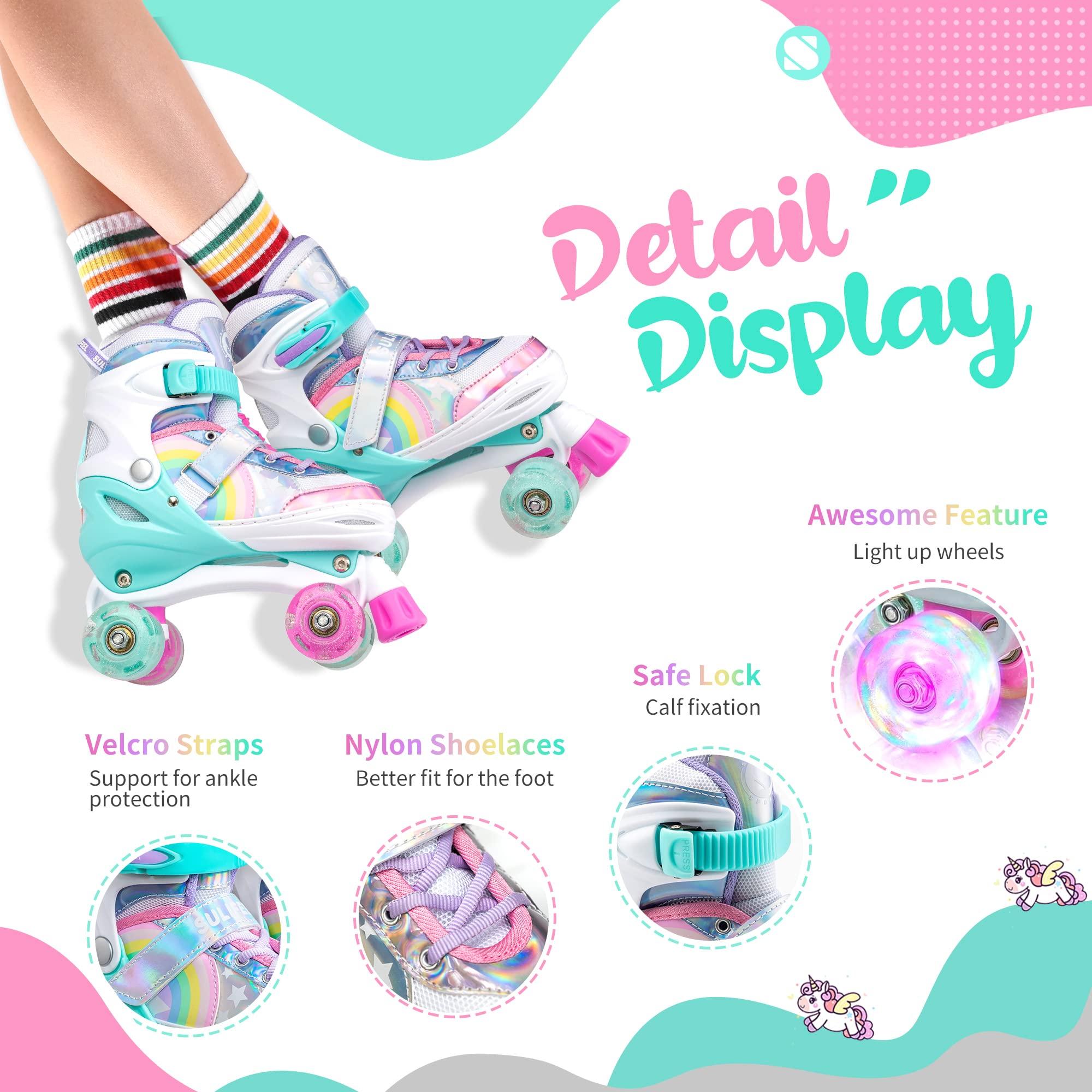 SULIFEEL SULIFEEL Rainbow Unicorn Roller Skates for Kids with Adjustable Protective Gear Set Dazzle Small