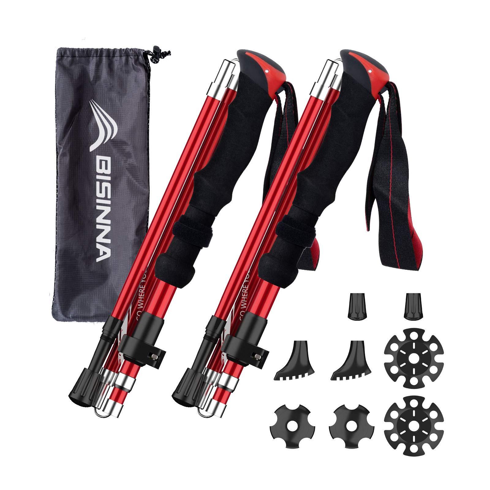 BISINNA BISINNA Collapsible Trekking Hiking Poles- 2 Pack Folding Aluminum Walking Sticks with Quick Lock System 4 Season Accessories,Telescopic, Adjustable, Lightweight for Men Women