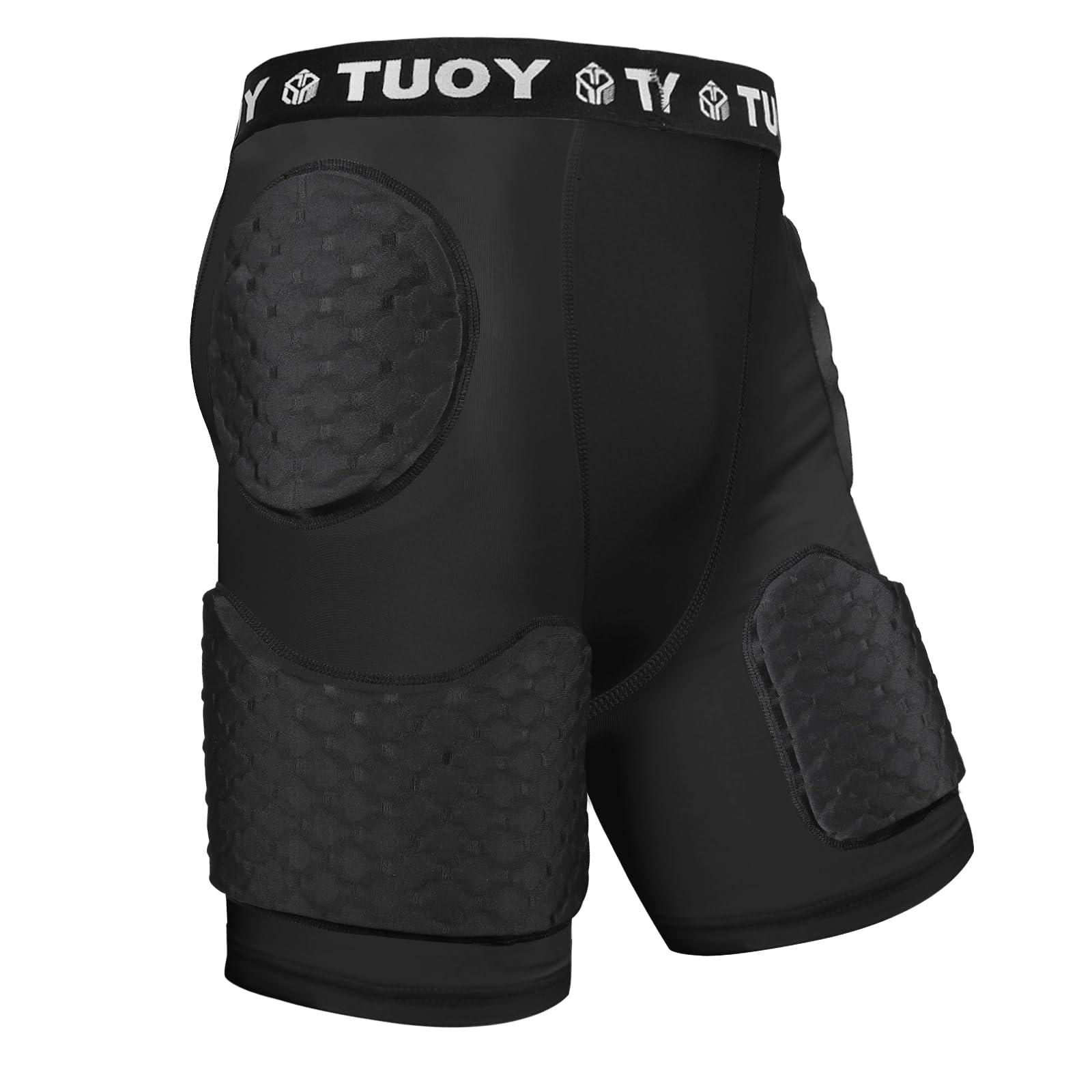 Dialudon Dialudon Football Girdle Adult Padded Compression Shorts 5-Pads Girdle Hip and Thigh Protector for Baseball Football Basketball Black