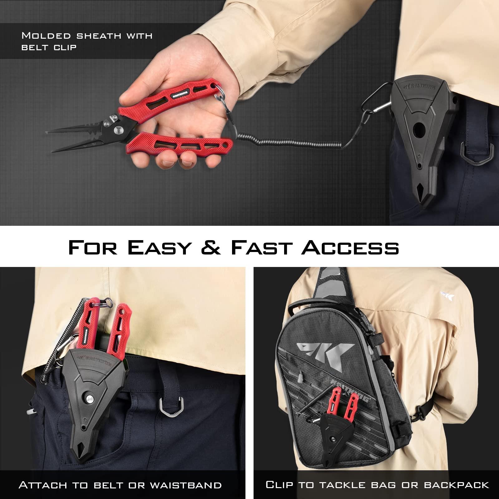 KastKing KastKing Cutthroat 7-inch Fishing Pliers, Saltwater Resistant 420 Stainless-Steel Fishing Tools, Comfortable and Slip Resistant Rubber Handle, Braided Line Cutter, Hook Remover, Crimper and Sheath