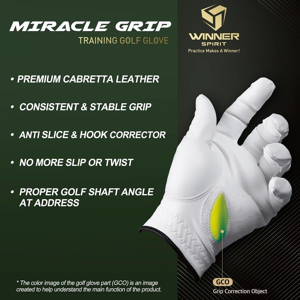 WINNER SPIRIT WINNER SPIRIT Miracle Grip Training Golf Glove Consistent Stable Grip with Cabretta Leather (Hard, Left Hand, Womens S(20))