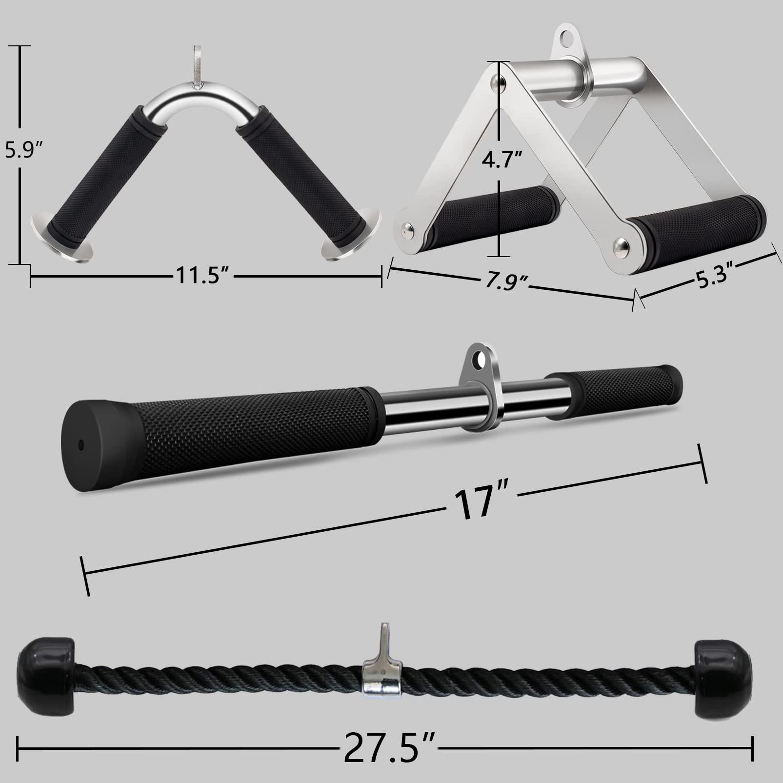 QPARVERS QPARVERS Cable Attachments for Gym lat pulldown attachments cable machine accessories, Straight Pull Down Bar, V-Shaped Press Down Bar, Tricep Rope, Row Handle