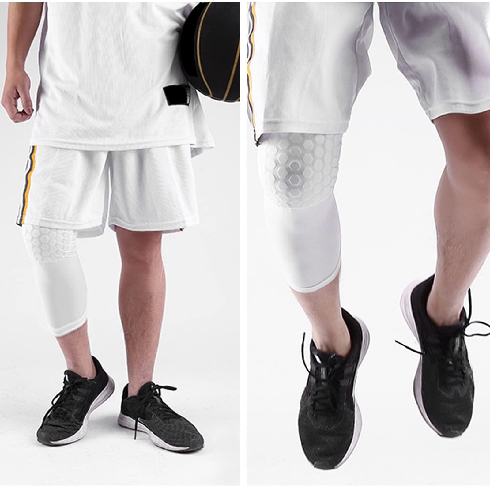Laiiqi Laiiqi Compression Knee Pads Leg Sleeve, Hex Knee Pads for Basketball Honeycomb Anti Collision Knee Pads Long Kneepads Non-Slip Football Knee Pads for Youth Adult (A Pair White/S)