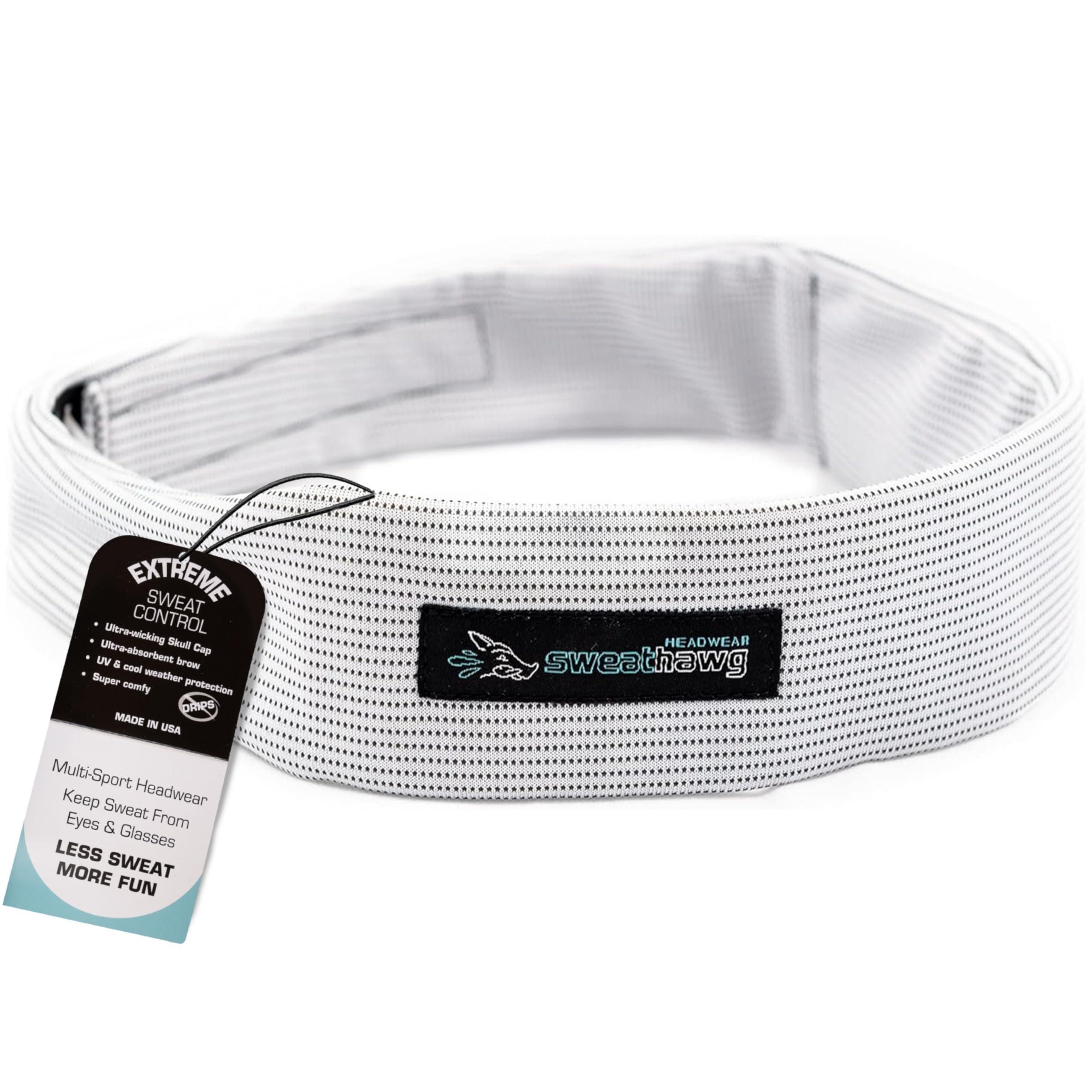 SweatHawg Headwear SweatHawg Double Absorbency Headband| Adjustable Sports Headband for Men & Women | Ultra-Wicking, Quick Drying and Cooling/Lightweight Sweat Control | Ideal for Work, Workouts, and Sports | White