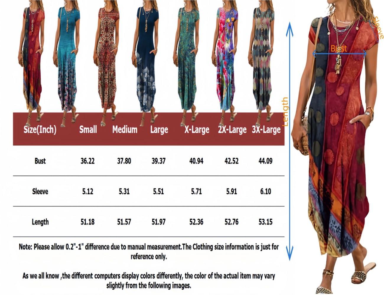 AHAIJ AHAIJ Women Summer Casual Maxi Dress Floral Printed Loose Pockets Short Sleeve Split Boho Dresses (Colorful,XXX-Large)