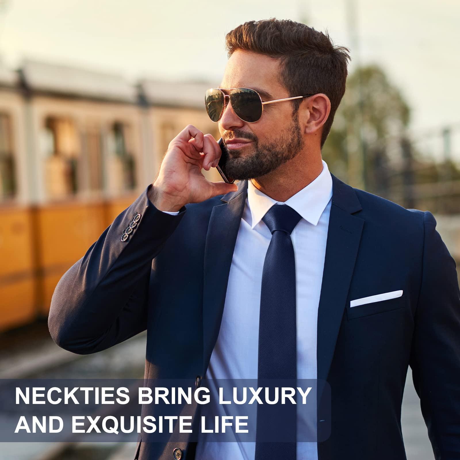 URAQT URAQT Men Ties, Classic Men's Solid Color Necktie, Premium Pure Color Skinny Necktie with Multiple Colors, Formal Necktie for Men Business Wedding Father Party Work Tie, 6cm (Navy Blue)