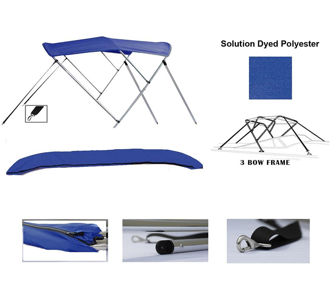SBU SBU Royal Blue Aluminum 3-Bow Bimini Top Compatible for Larson SEI 180 SF O/B W/O TM for Model Years 2003-2009