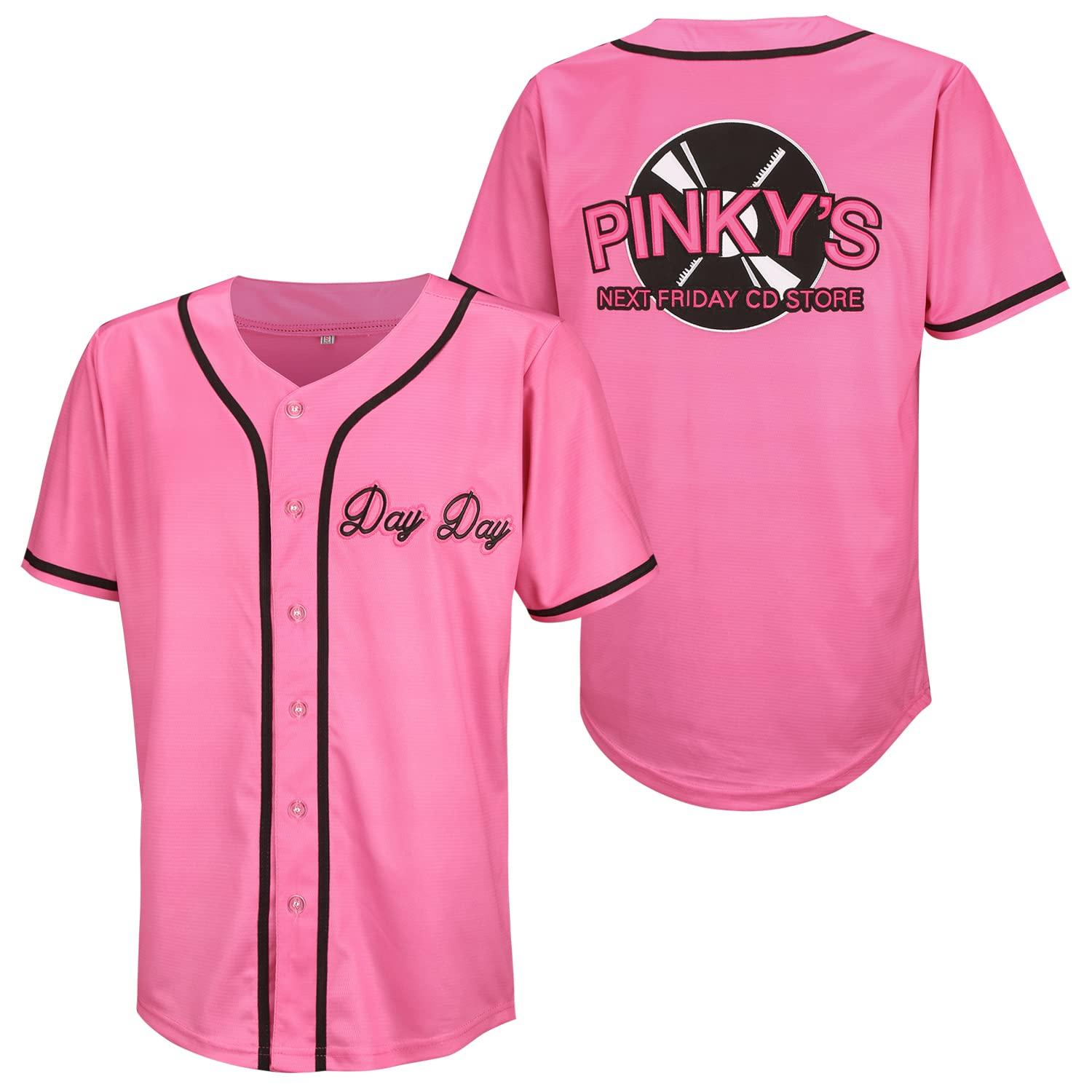 Pinky's Next Friday CD Store Men's Pinky's Next Friday Movie Baseball Jersey Day Day CD Store Sports Fan Hip Hop Jerseys Stitched (XXL, Logo Pink)