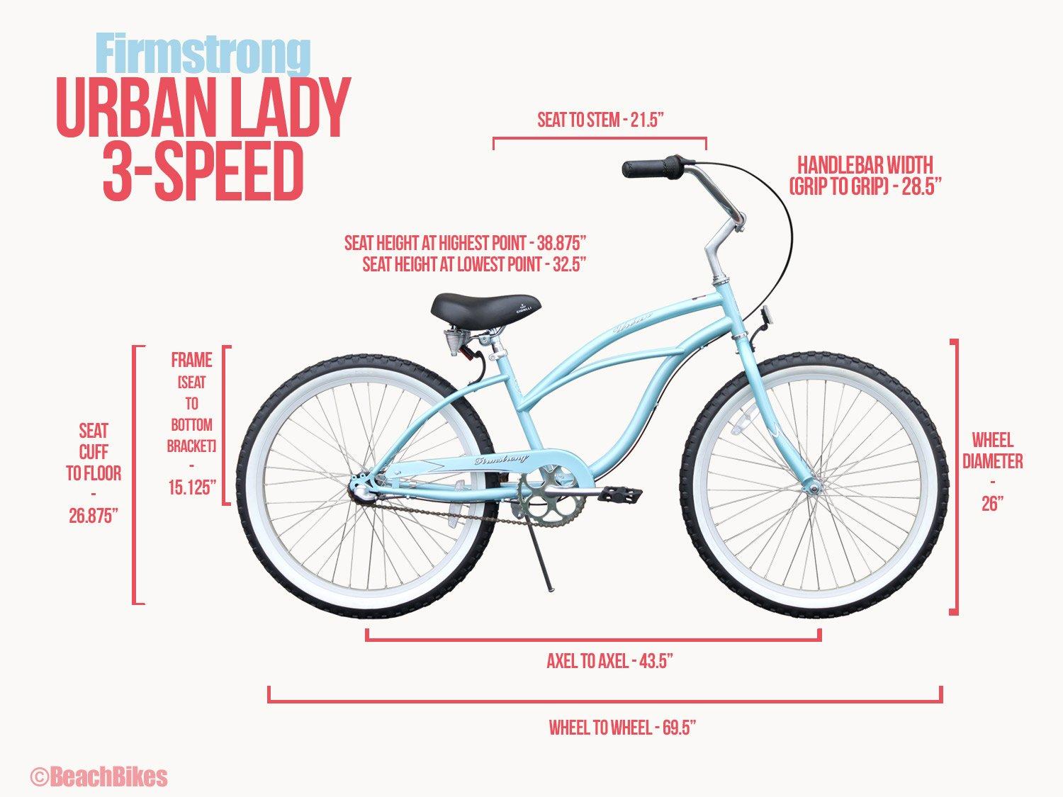 Firmstrong Firmstrong Urban Lady Three Speed Beach Cruiser Bicycle, 26-Inch,Red w/Black Seat,15236