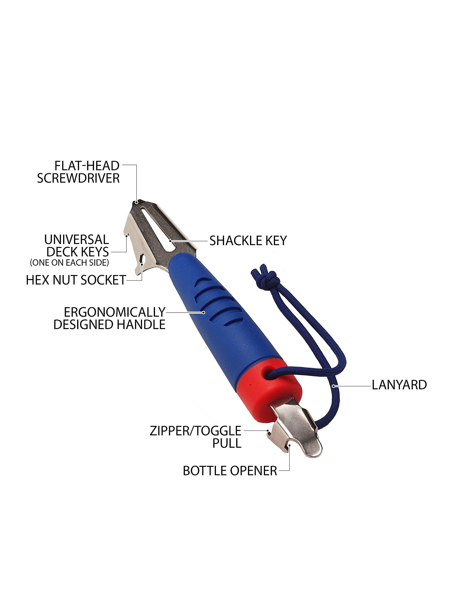 Ironwood Pacific DeckMate 6-in-1 Boat Tool, Includes 2 Deck Keys, Shackle Key, Zipper Pull, Screwdriver, and Hex Tool