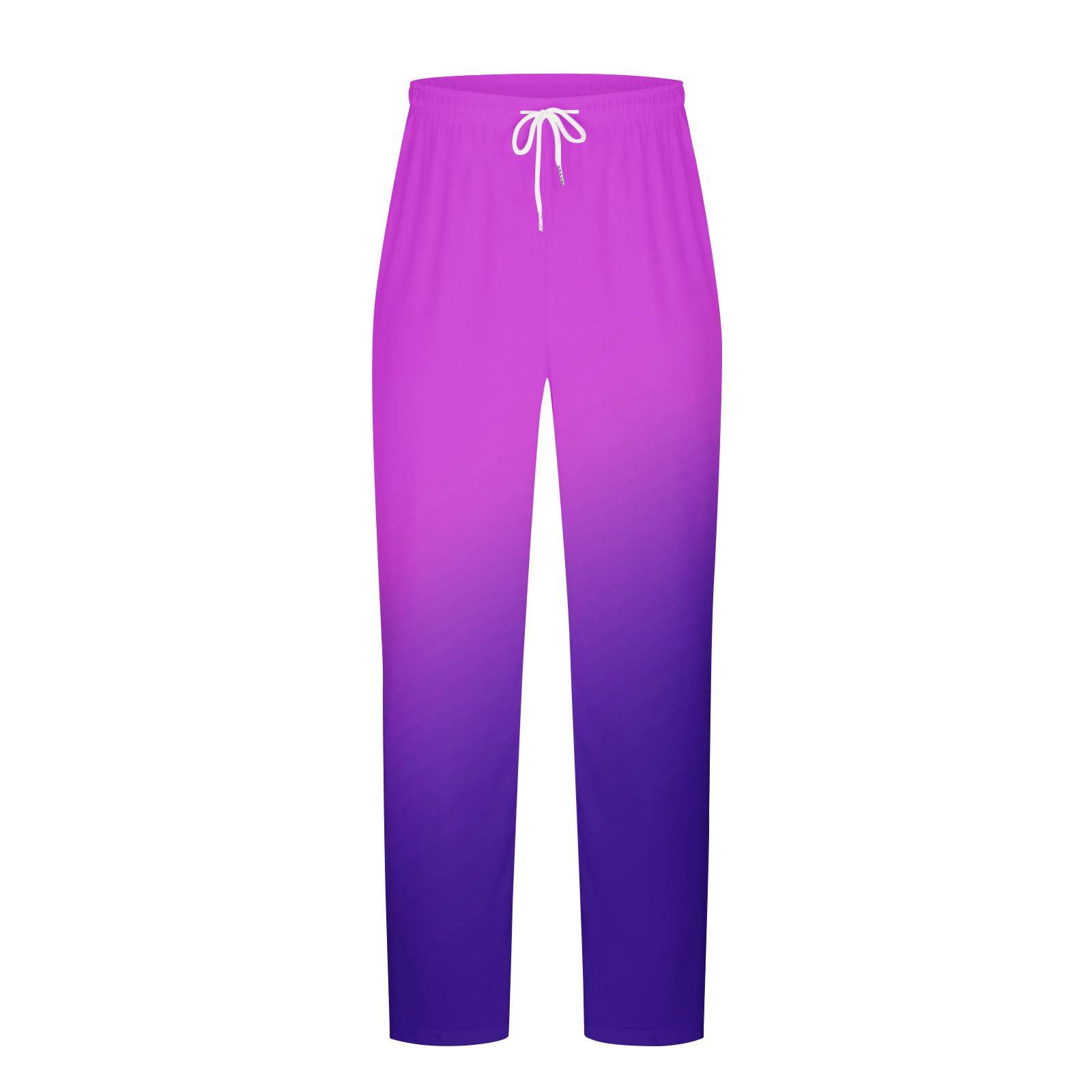 Ctreela Men Trendy Loose Fit Pants Lightweight Beach Pants Summer Fall Drawstring Gradient Sweatpants Ombre Comfy Yoga Pants Purple