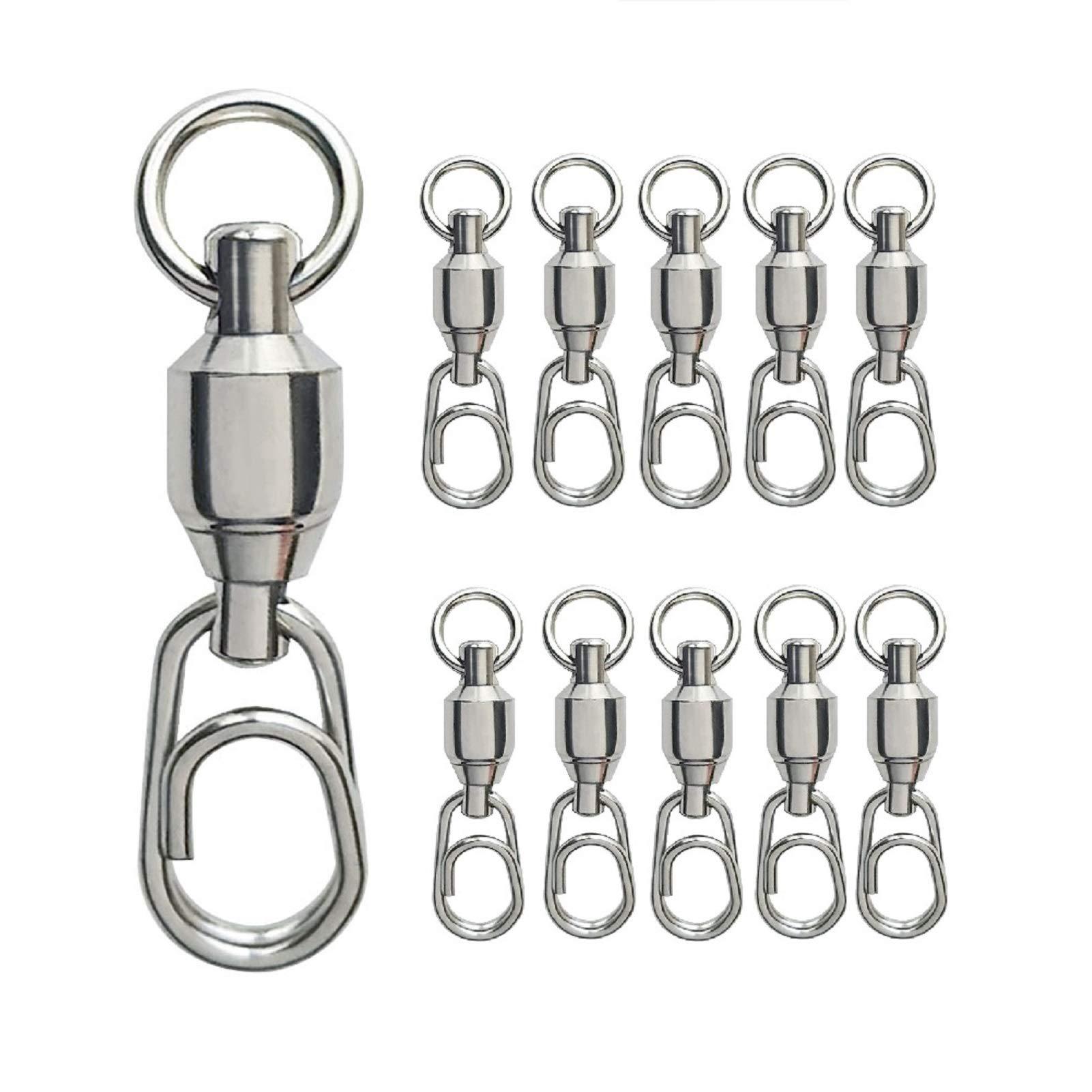 OCEAN CAT 50 Pcs Ball Bearing Fishing Swivel with Fast/Quick Snap 100% Copper Body High Carbon Stainless Steel Fishing Welded Ring Saltwater Freshwater Standard High Strength 88-132lb (#5+M (30mm), 50 Pcs)