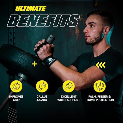 Fit Active Sports Fit Active Sports Ventilated Weight Lifting Gloves with Built-in Wrist Wraps, Workout Fingerless Gloves for Men and Women, Suitable for Gym Fitness, Cross Training, Etc | Large