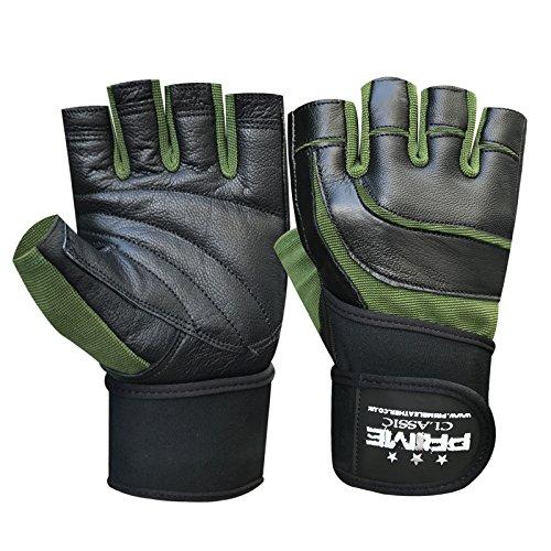 Prime Leather Fingerless Gym Fitness Workout Training Weight Lifting Leather Padded Gloves 118 (118-Black/Green, S)