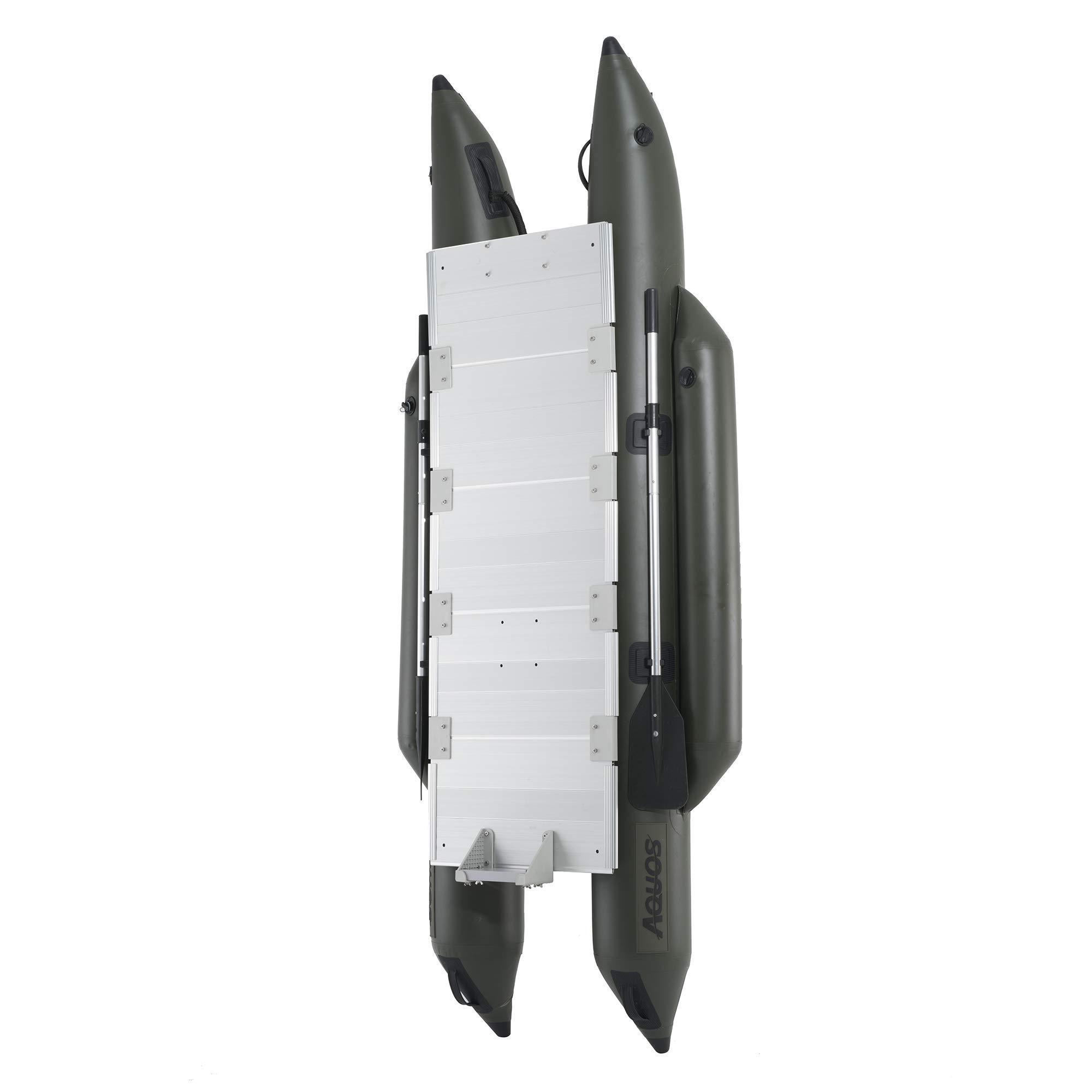 AQUOS AQUOS Backpack Series 10.2 ft Inflatable Pontoon Boat with Stainless Steel Guard Bar and Folding Seat for One Person Fishing, Aluminum Floor Board, Transport Canada Approved