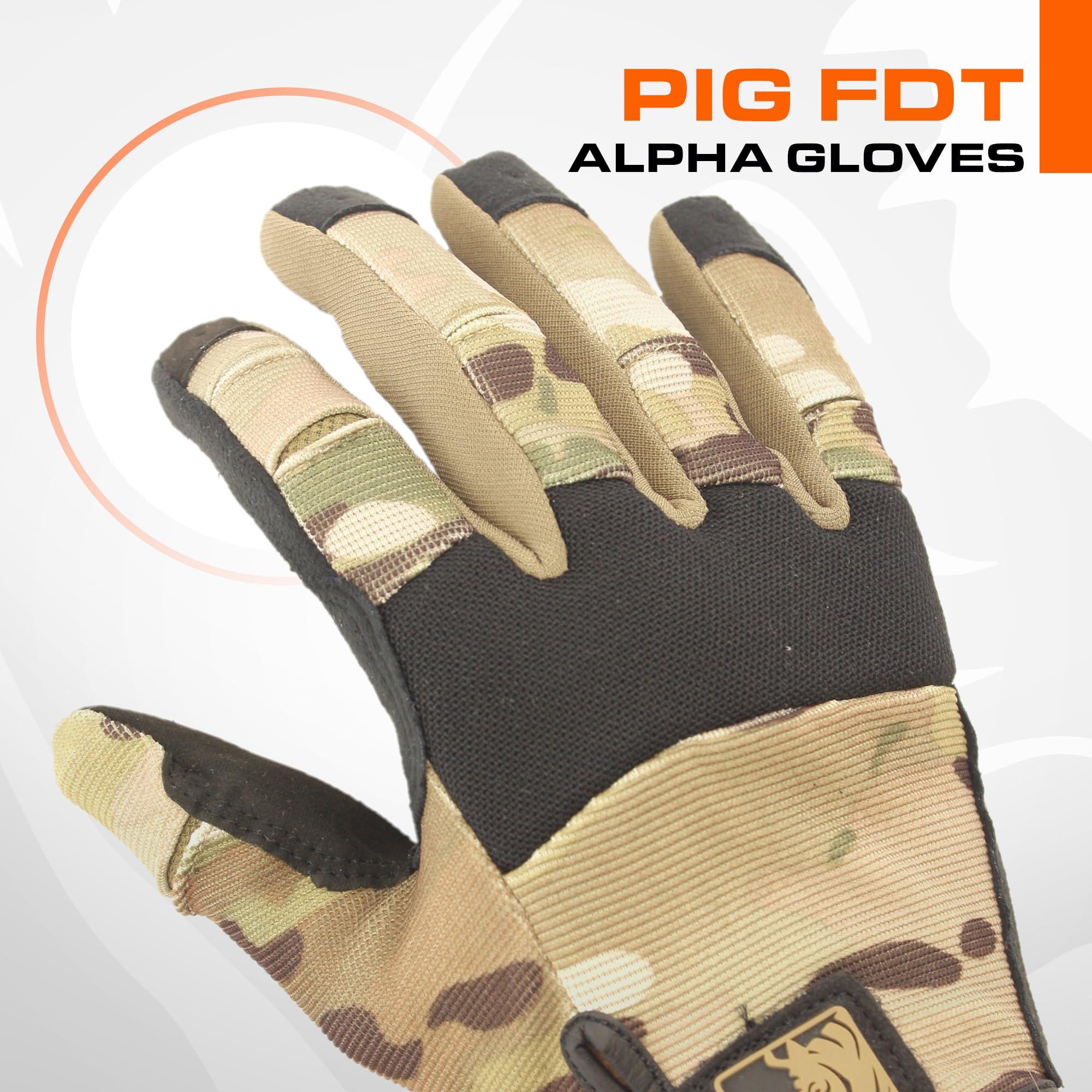 PIG PIG Alpha Full Dexterity Tactical Gloves for Shooting, Touchscreen Compatible, Breathable, 1 Pair, Multicam, X-Large