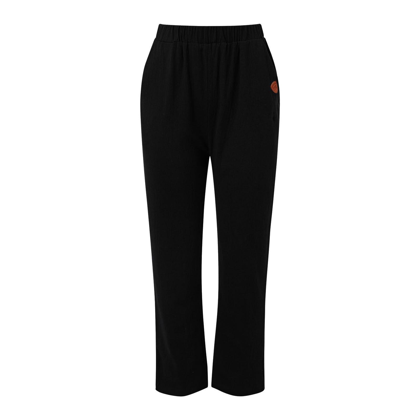 NineFit Basics Wide Leg Cropped Pants for Women Plus Size High Waisted Boho Vacation Drawstring Baggy Capris Wide Leg Cropped Pants for Women Dressy Slacks Comfy Plus Size Loose Fit Work Casual Pants Black