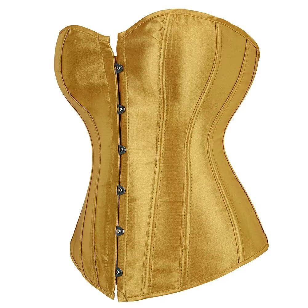 Jutrisujo Yellow Corset Top Bustier Victorian Lace up Lingerie Women Overbust Renaissance Halloween Satin Plus Size Fashion XS