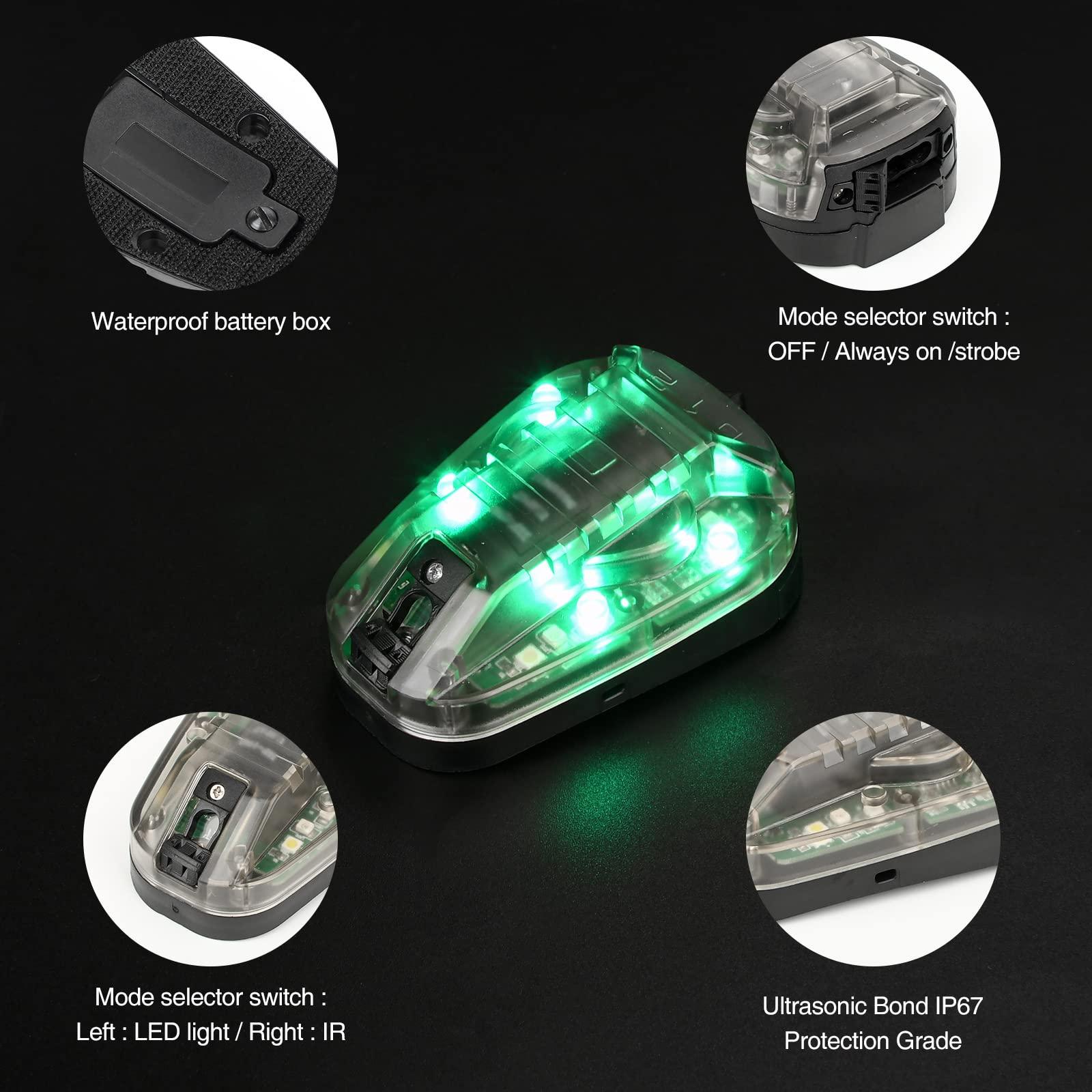 NOBUHIRO Tactical Signal Light Optional 4 Modes with Visible LED + IR Constant-on/Strobe, Waterproof Ladybird Lamp Helmet Light Military Survival Identification Light for Outdoor Sports (WD03001-BK-GREEN)